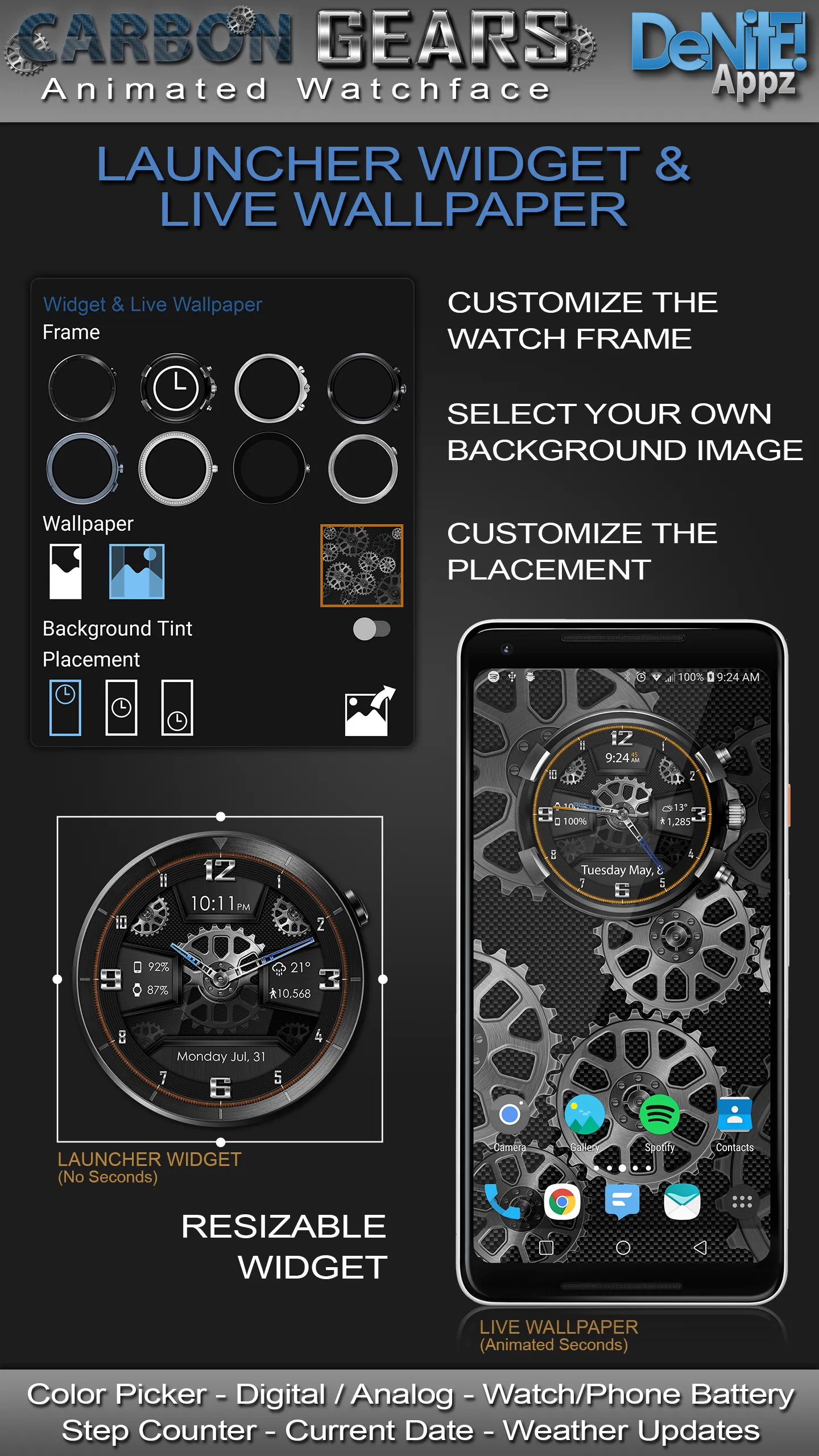 Carbon Gears HD Watch Face | Indus Appstore | Screenshot