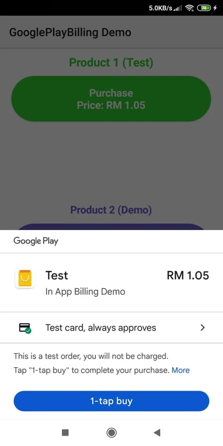 GooglePlayBilling Demo | Indus Appstore | Screenshot