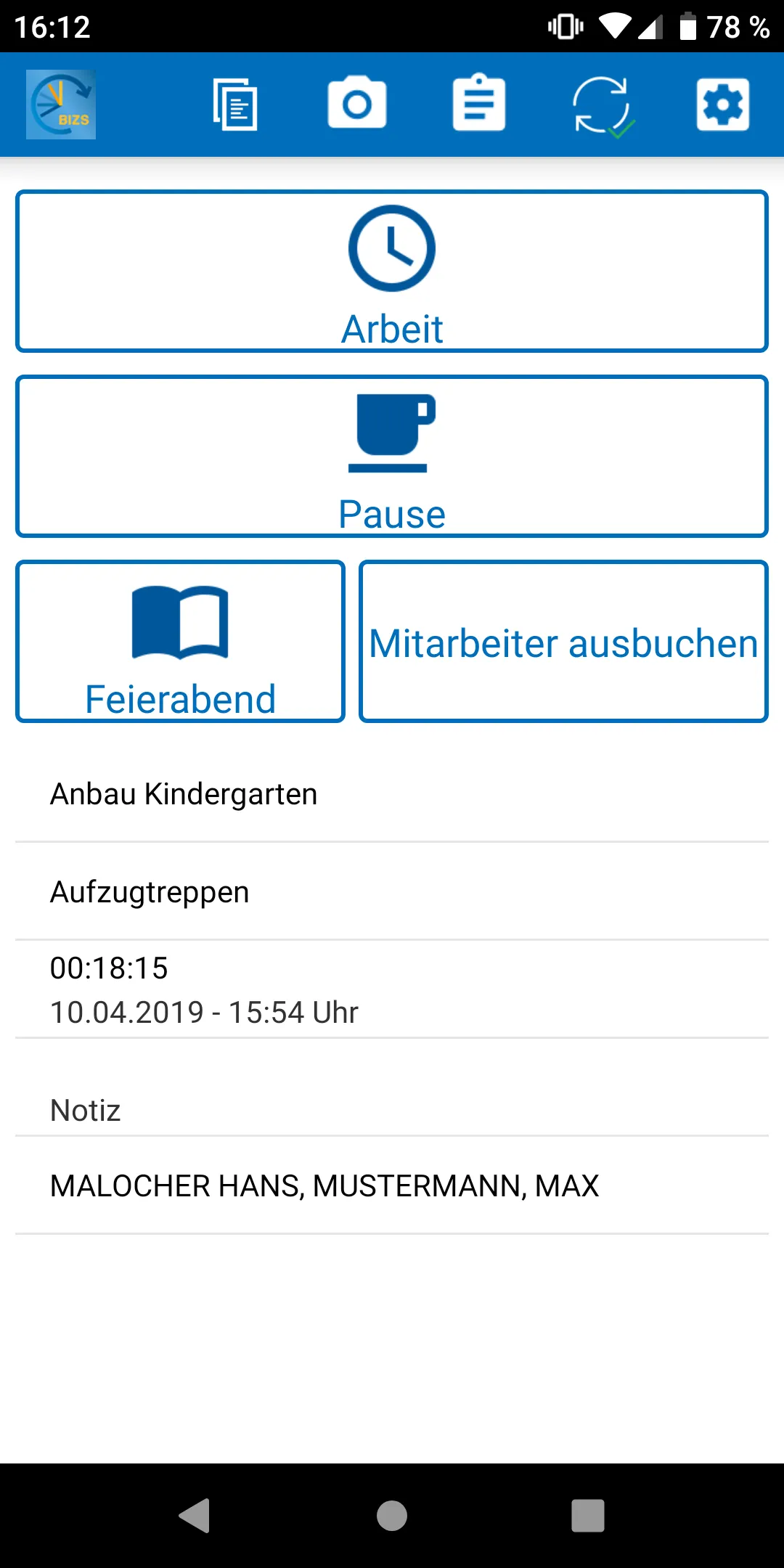 BIZS Zeiterfassung | Indus Appstore | Screenshot