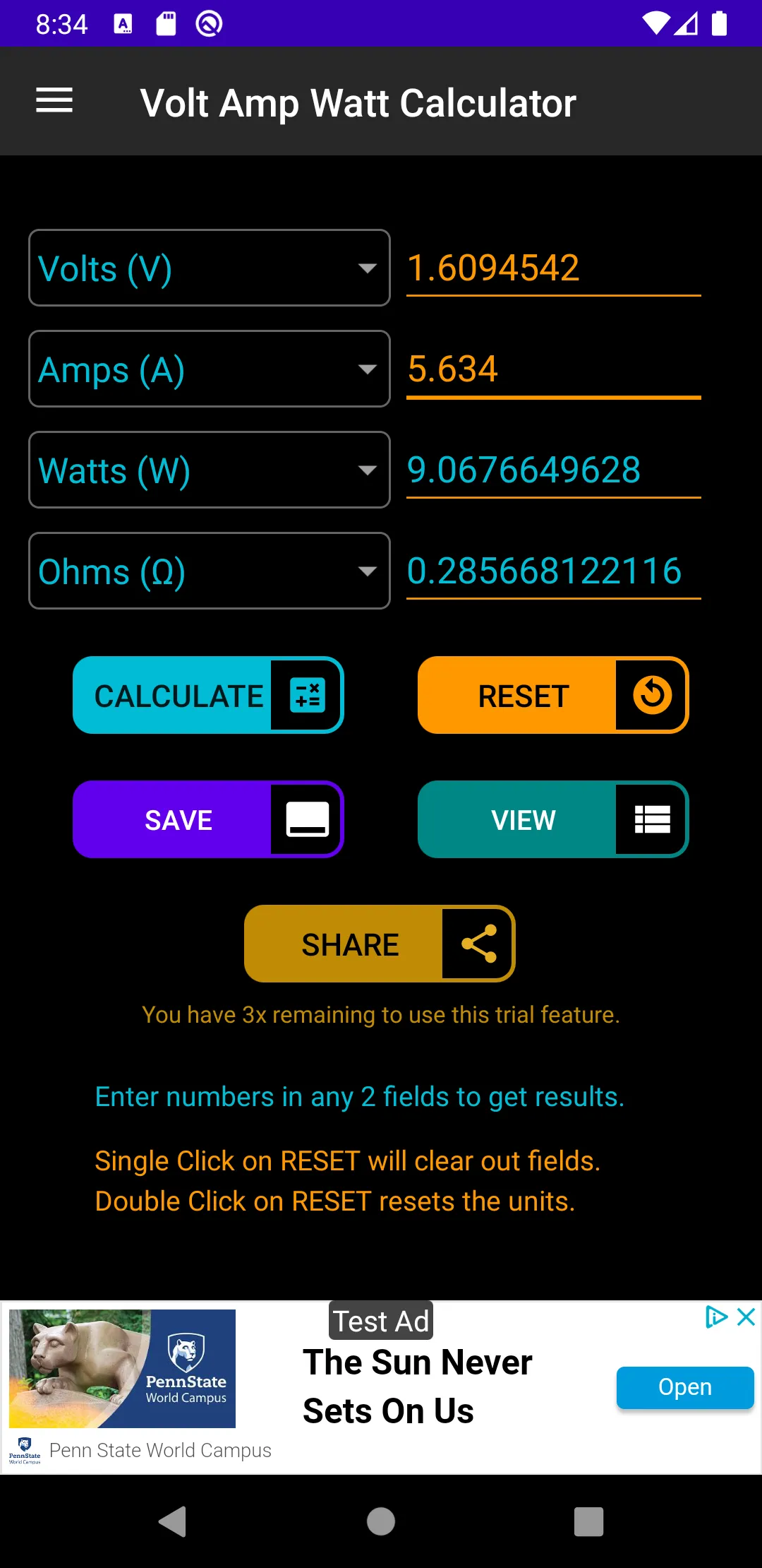 Volt Amp Watt Calculator | Indus Appstore | Screenshot