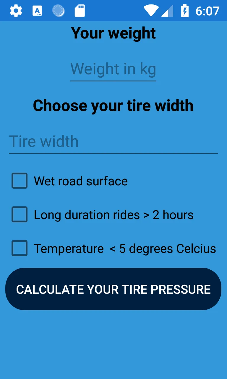 Bike tire pressure calculator | Indus Appstore | Screenshot