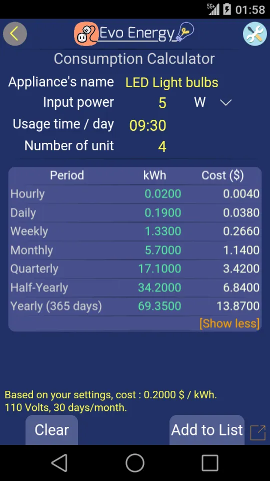 EvoEnergy - Electricity Calc | Indus Appstore | Screenshot