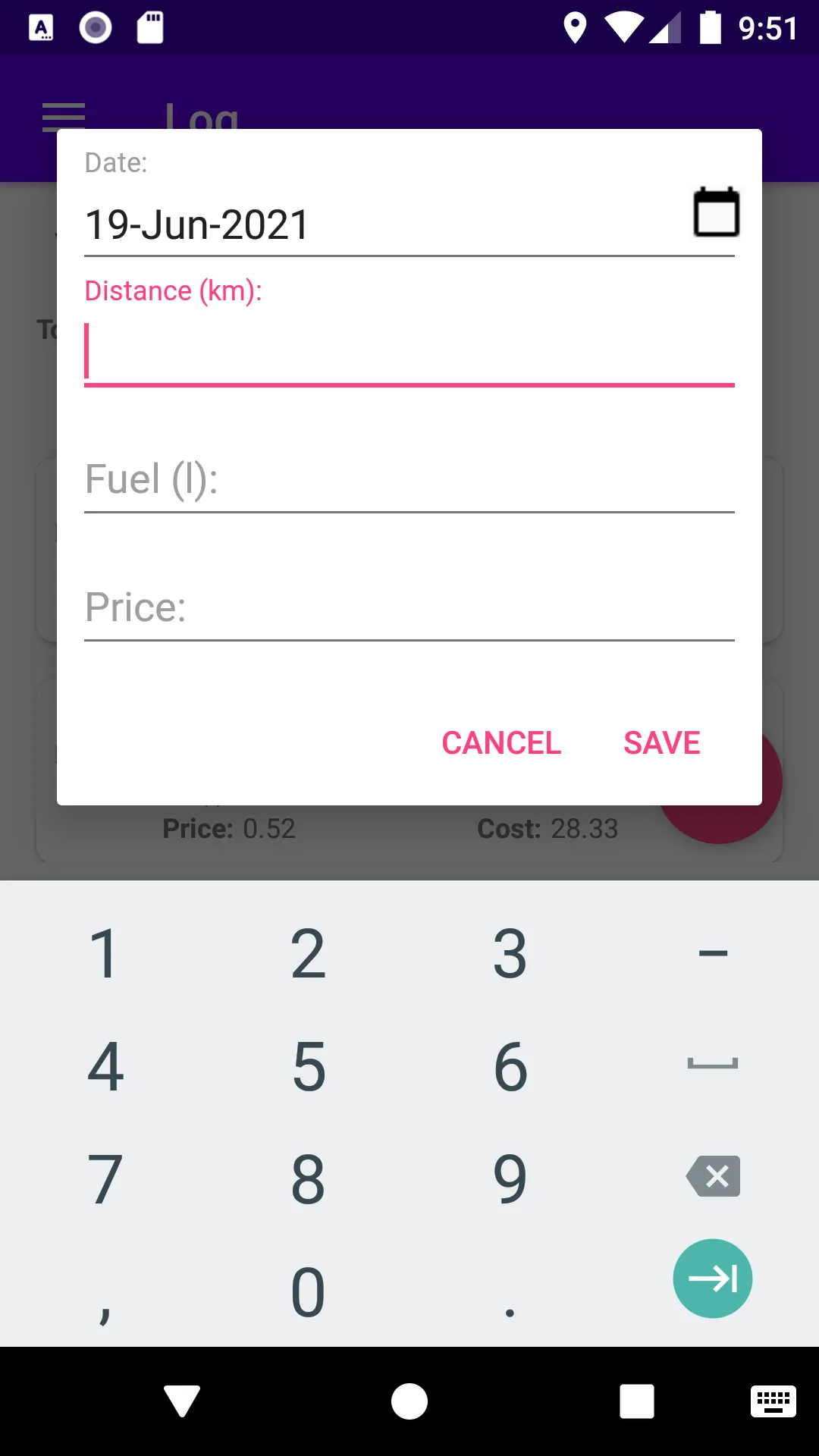 Fuel log | Indus Appstore | Screenshot