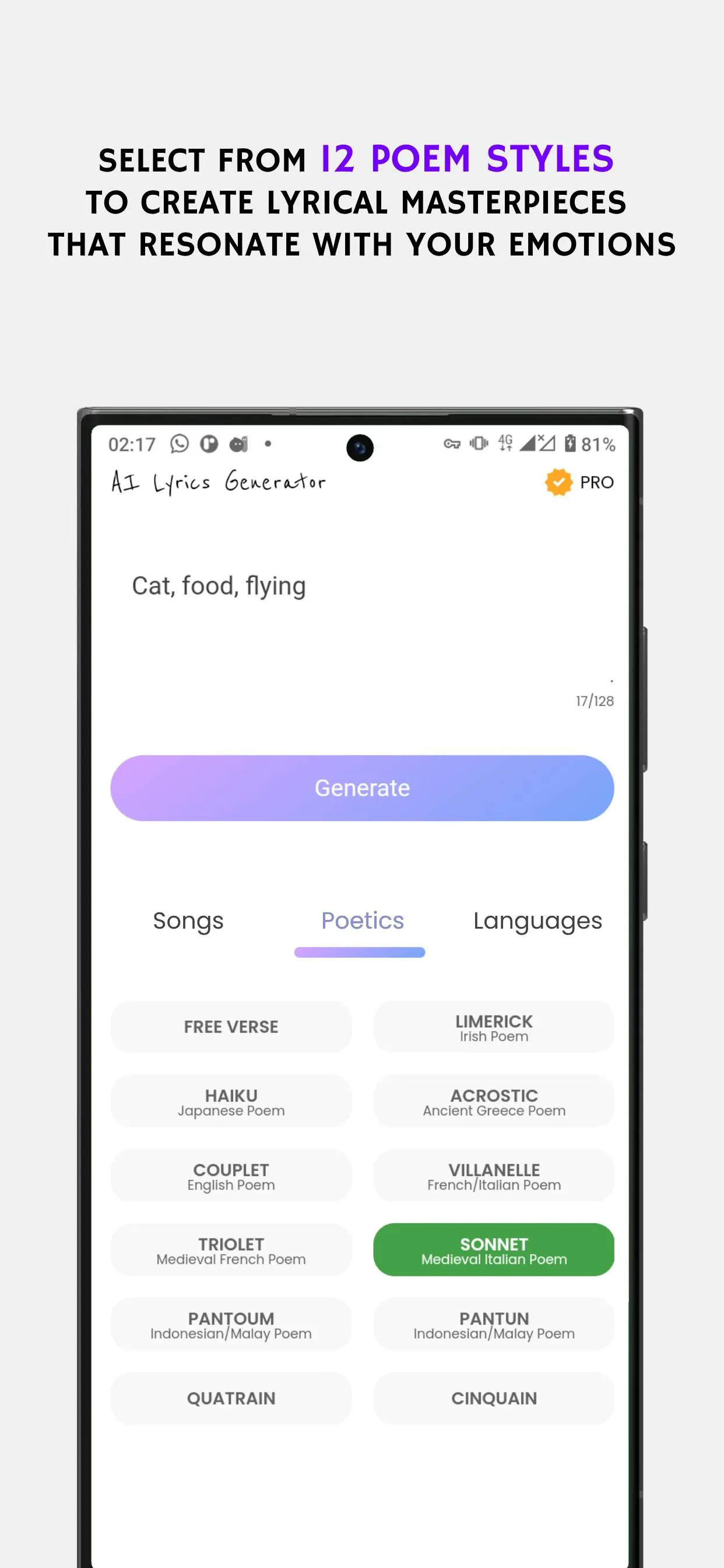 AI Lyrics Generator | Indus Appstore | Screenshot