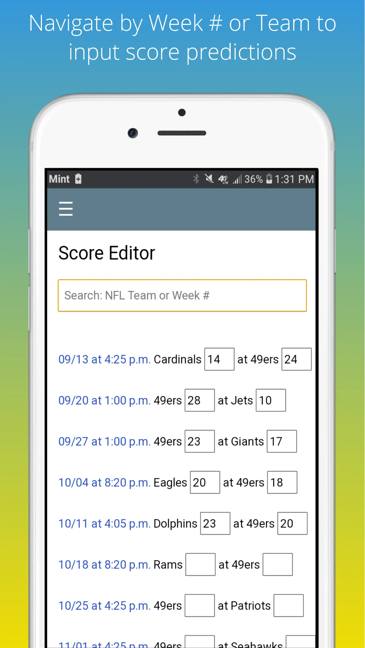 Score Prediction Game for NFL | Indus Appstore | Screenshot