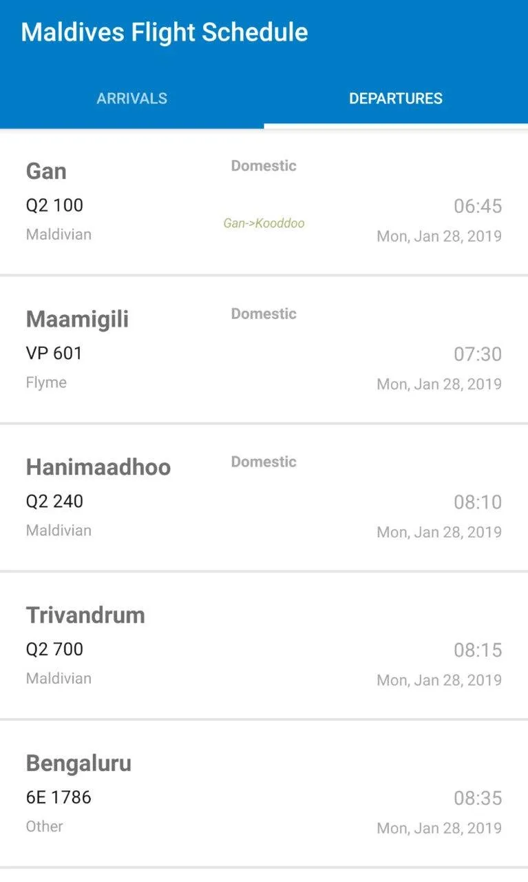 Maldives Flight Schedule | Indus Appstore | Screenshot