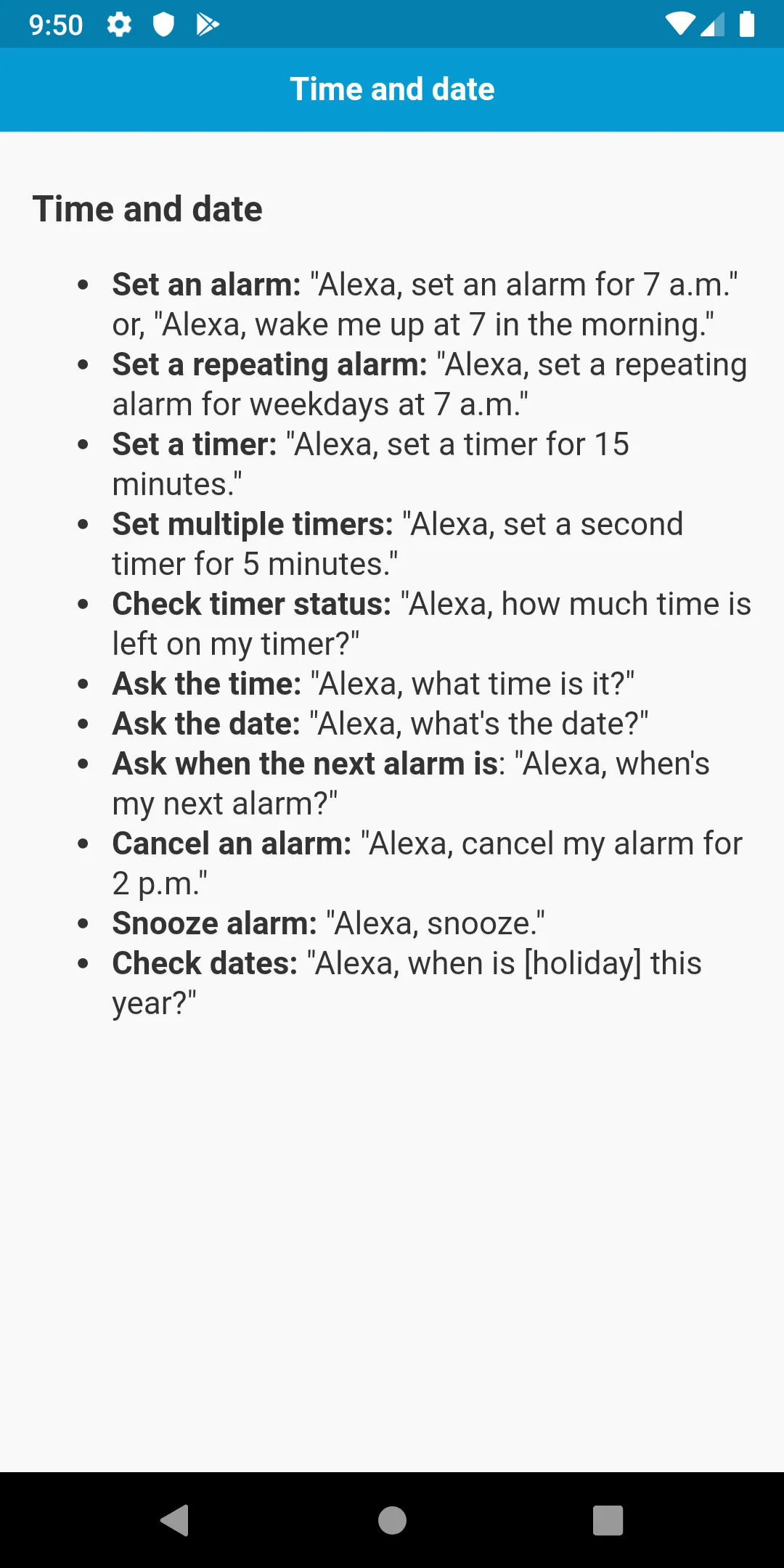 Command list for Alexa | Indus Appstore | Screenshot