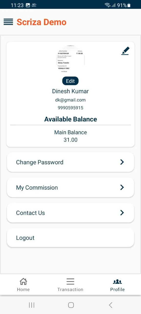 Scriza Mobile Recharge Demo | Indus Appstore | Screenshot