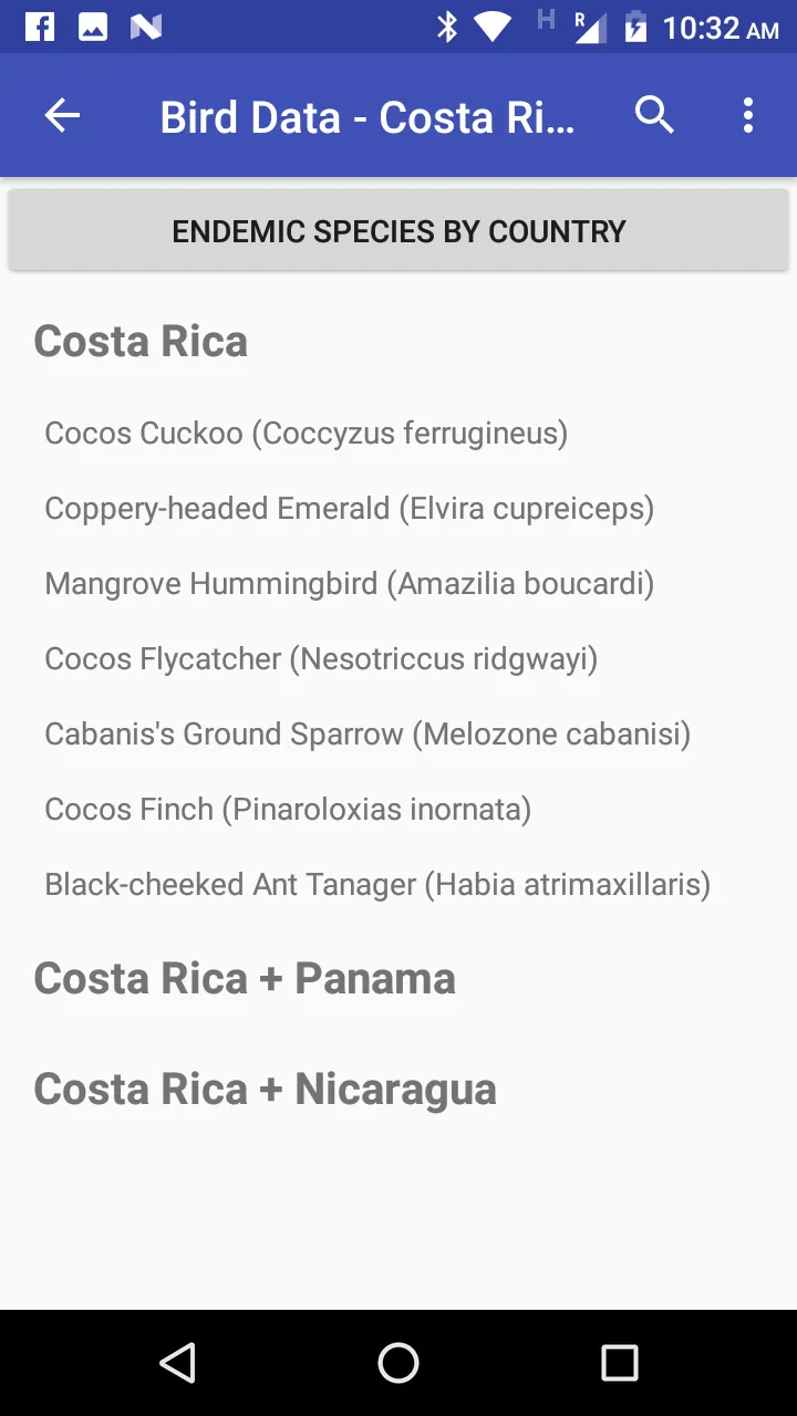 Bird Data - Costa Rica | Indus Appstore | Screenshot