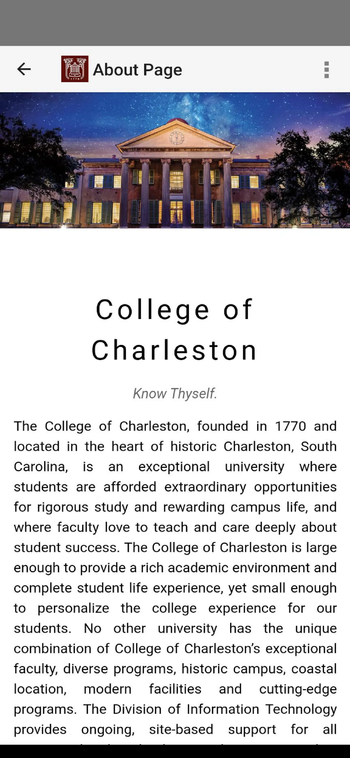 College of Charleston MyPortal | Indus Appstore | Screenshot