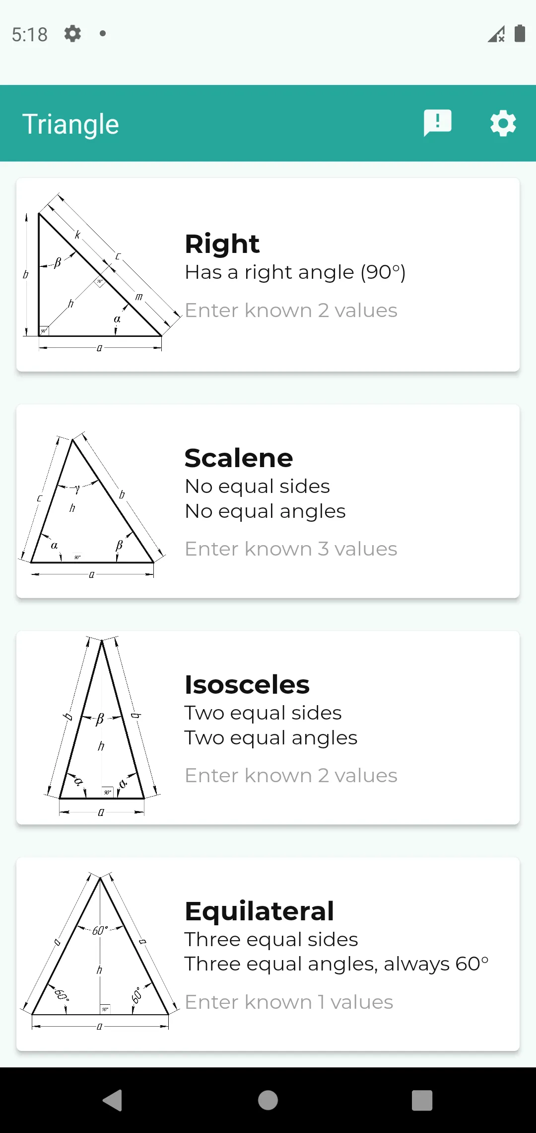 Triangle angle calculator | Indus Appstore | Screenshot