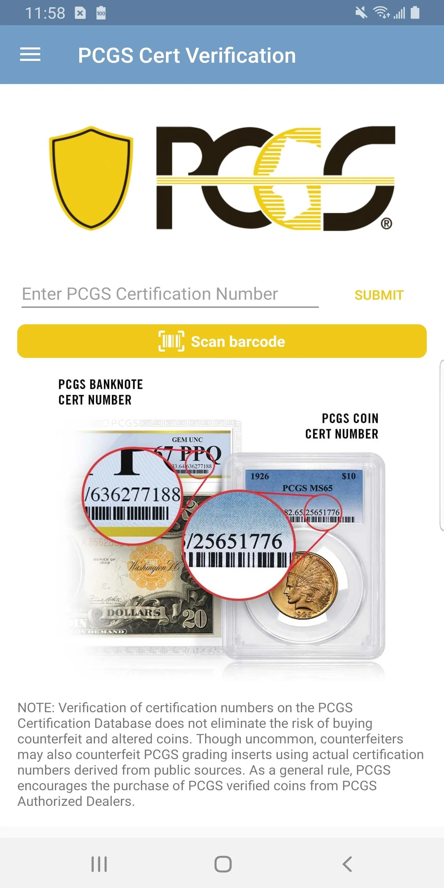 PCGS Cert Verification - Coin  | Indus Appstore | Screenshot