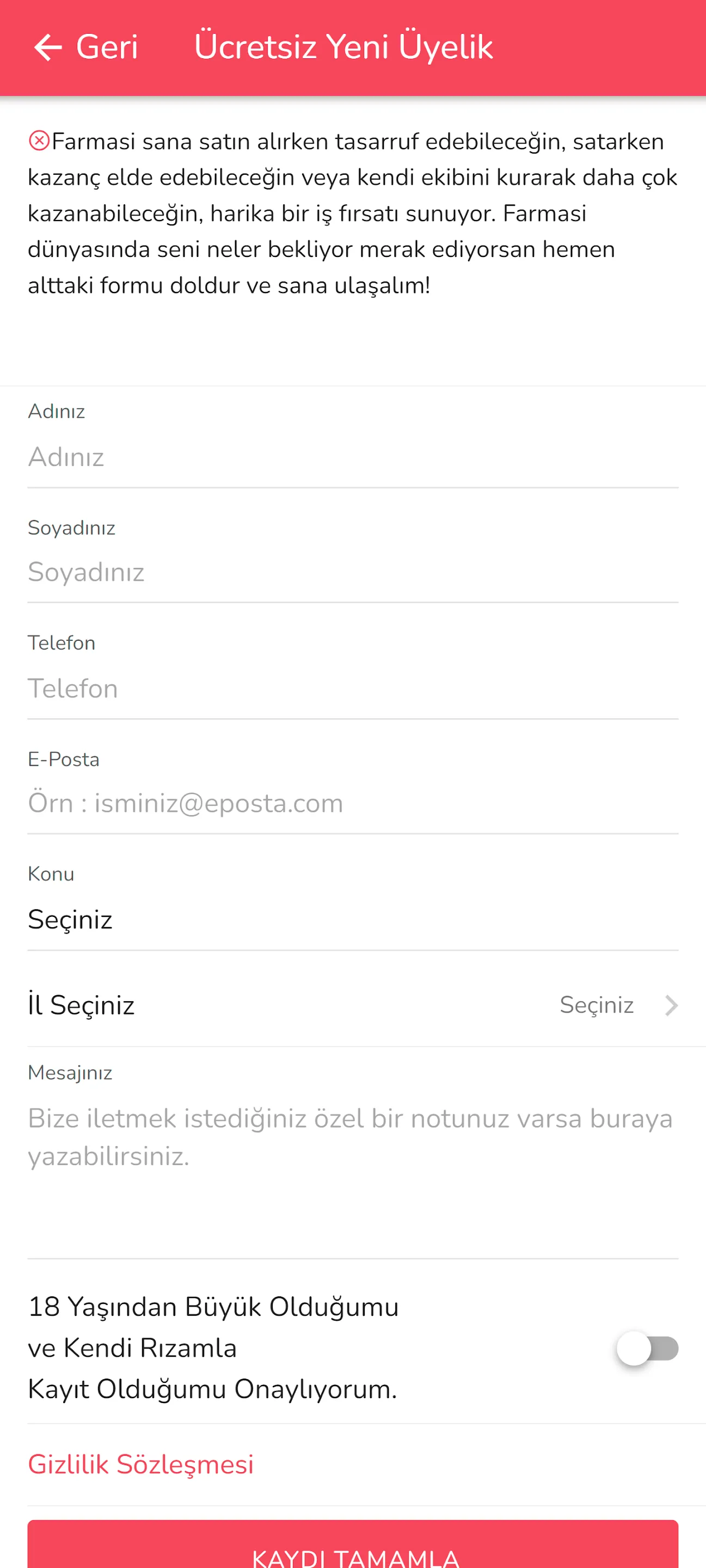 Farmasi Girişim Üyelik / Kayıt | Indus Appstore | Screenshot