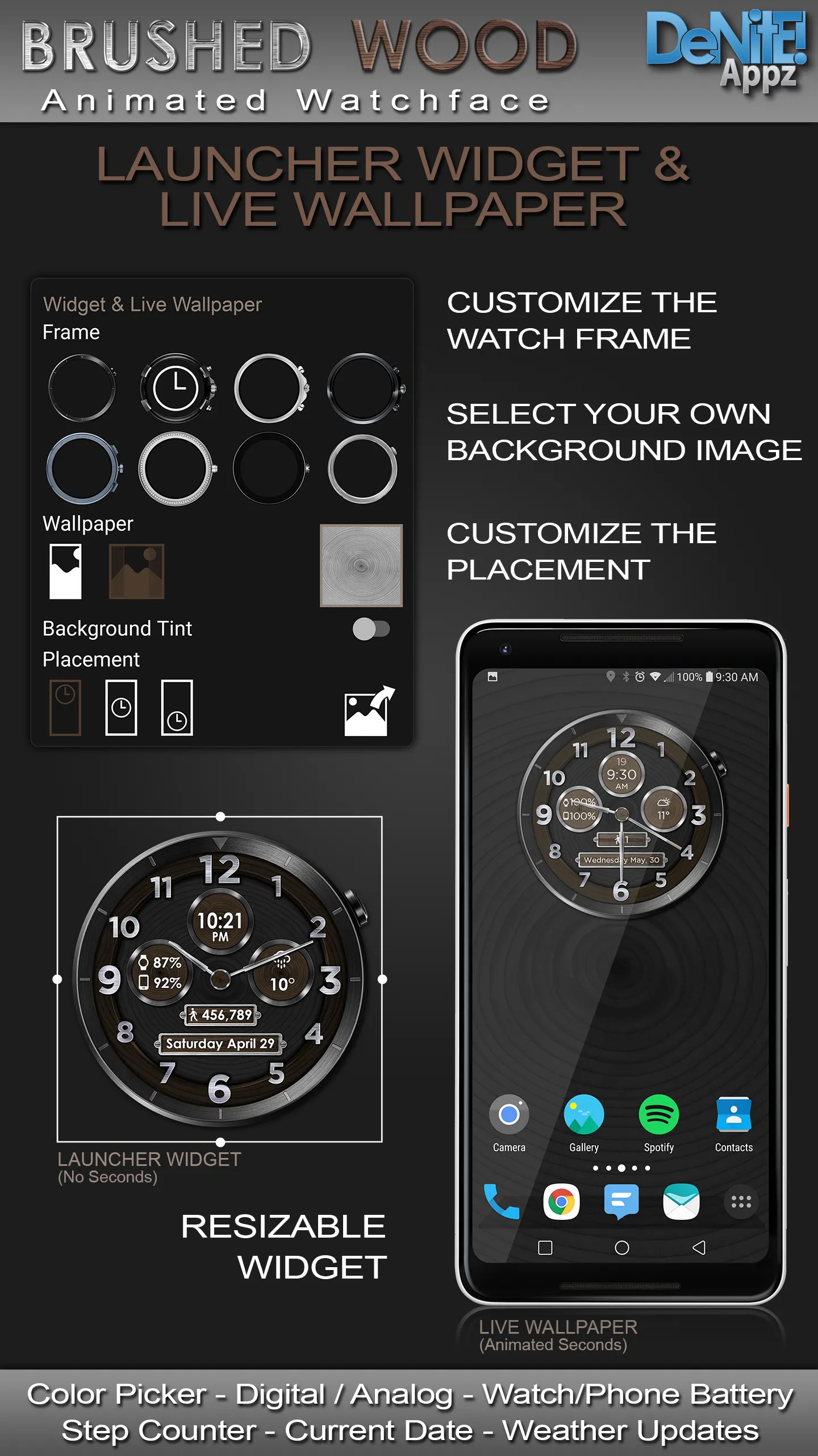 Brushed Wood HD Watch Face | Indus Appstore | Screenshot