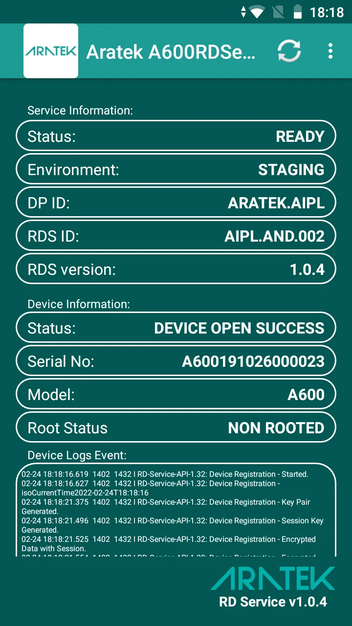 Aratek A600 RD Service | Indus Appstore | Screenshot