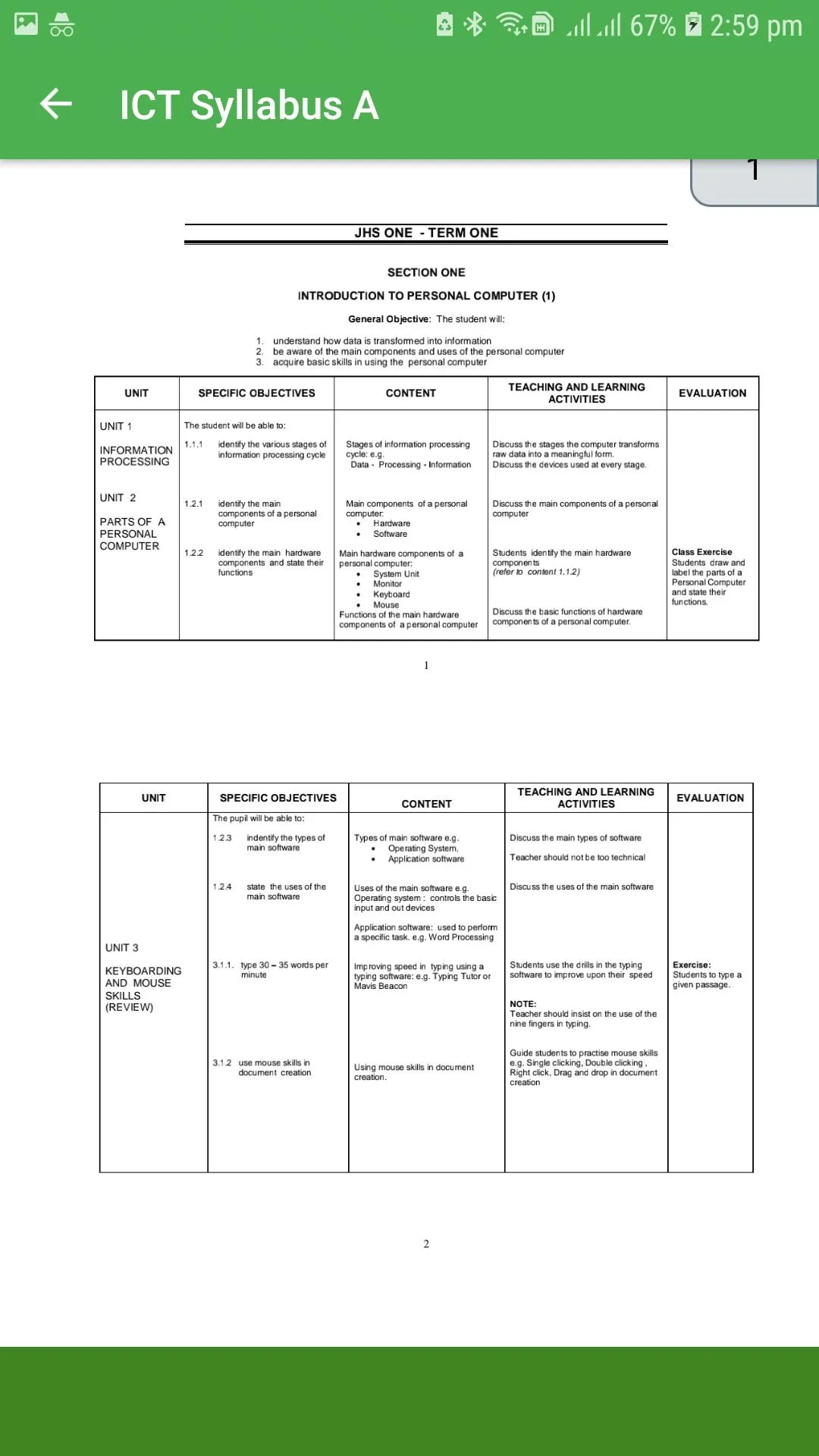 JHS ICT Syllabus | Indus Appstore | Screenshot