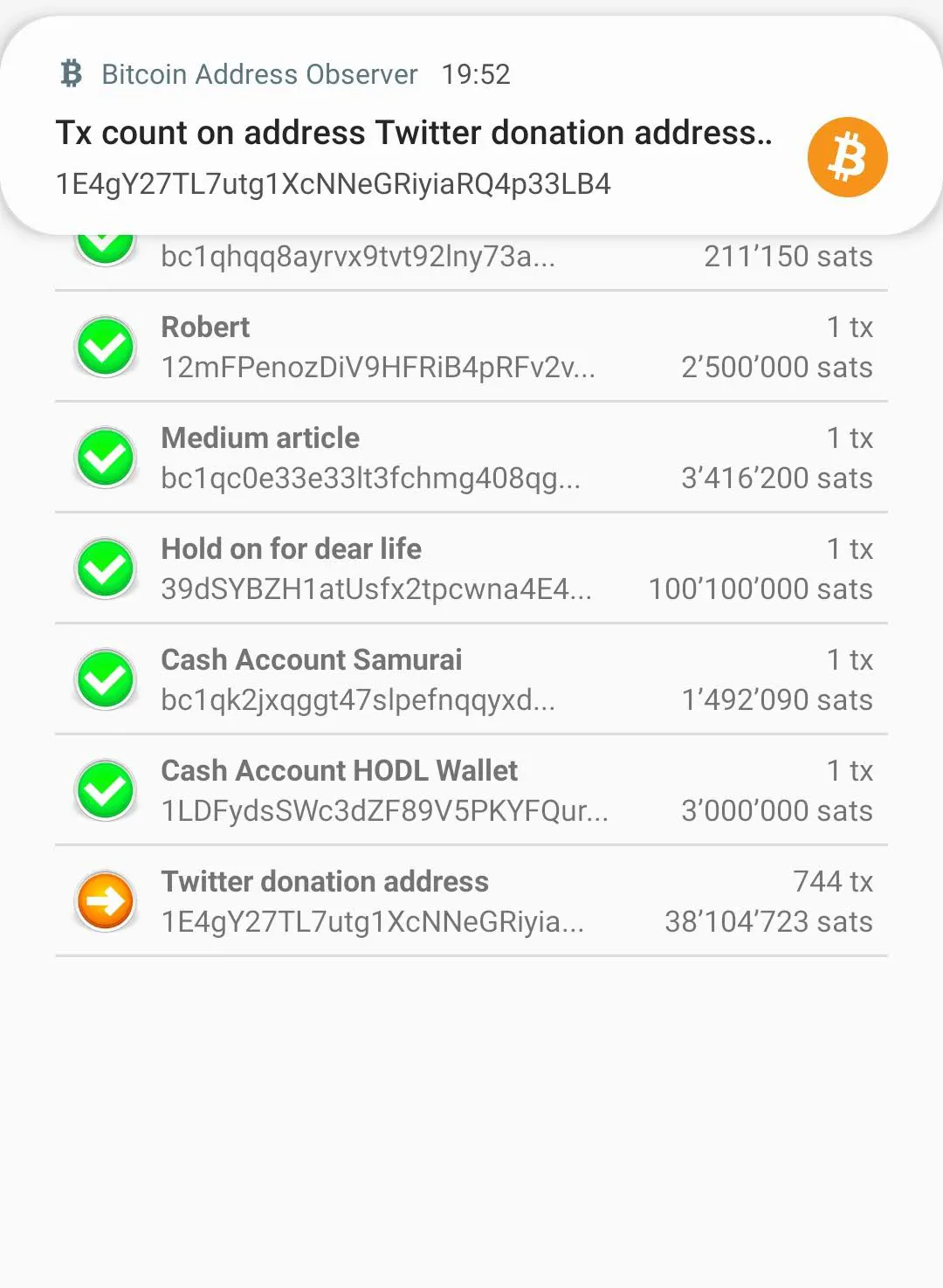 Bitcoin Address Observer | Indus Appstore | Screenshot