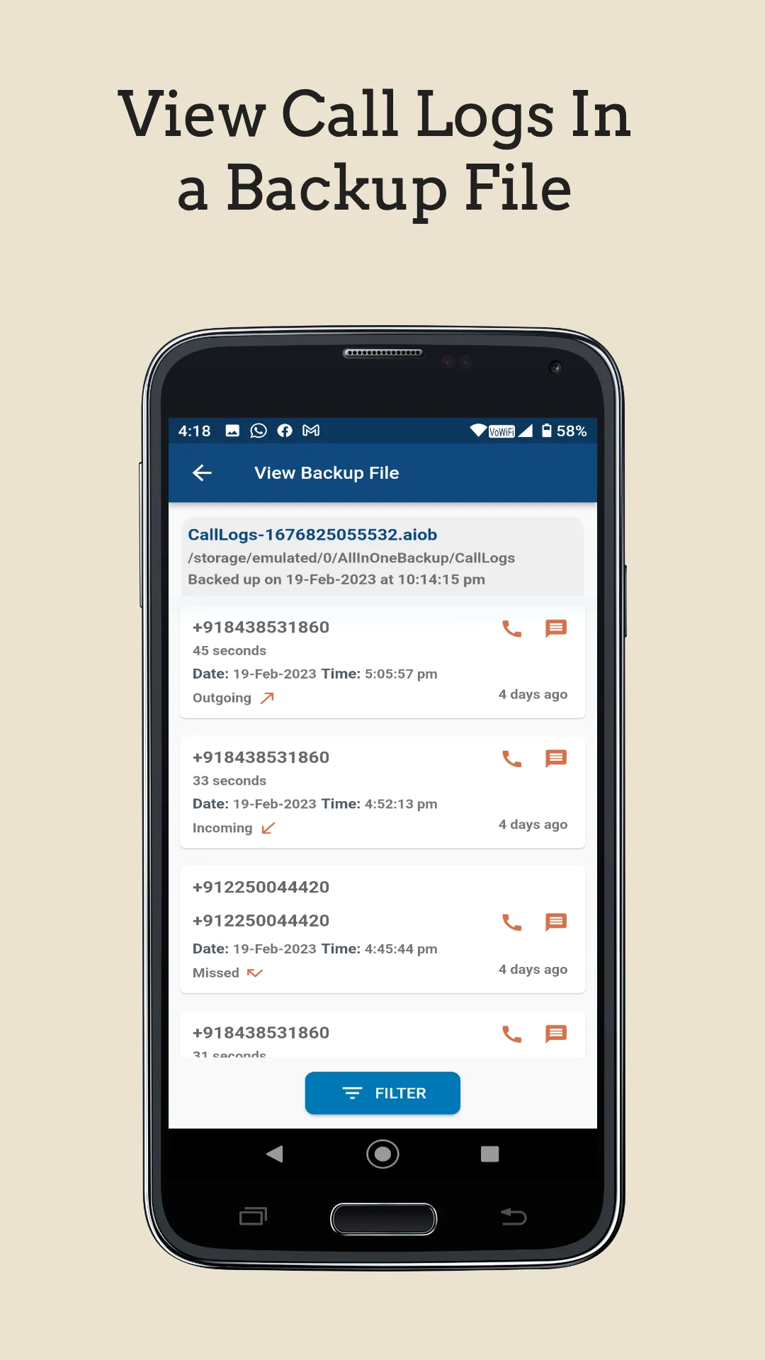 Call Logs Backup | Indus Appstore | Screenshot