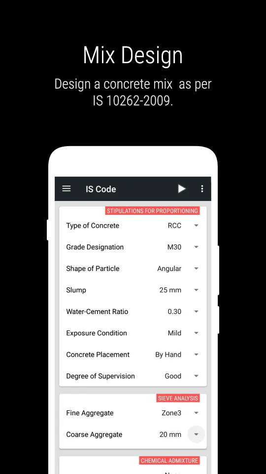 Concrete Mix Design IS-10262 | Indus Appstore | Screenshot