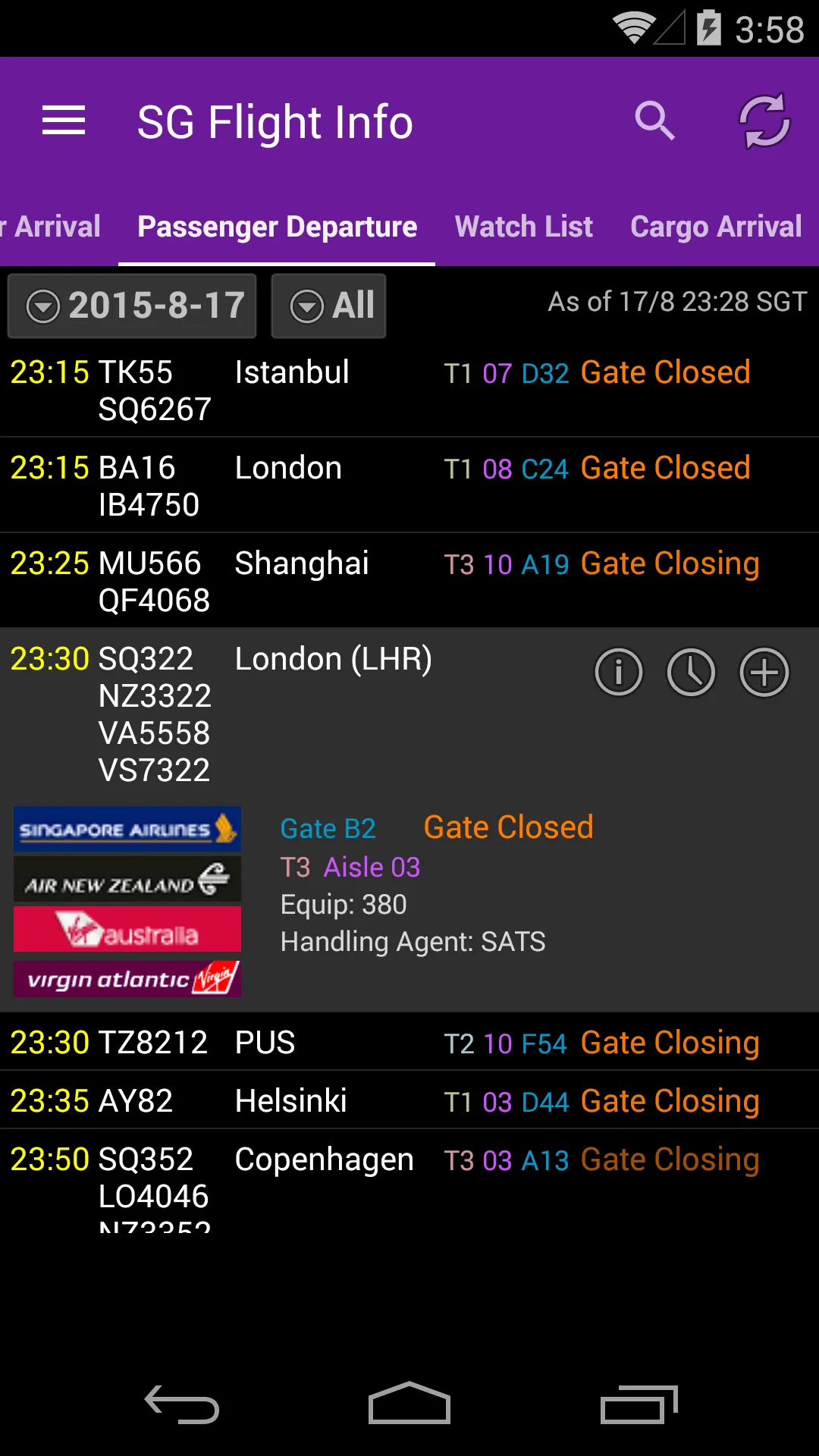 Singapore Flight Info | Indus Appstore | Screenshot