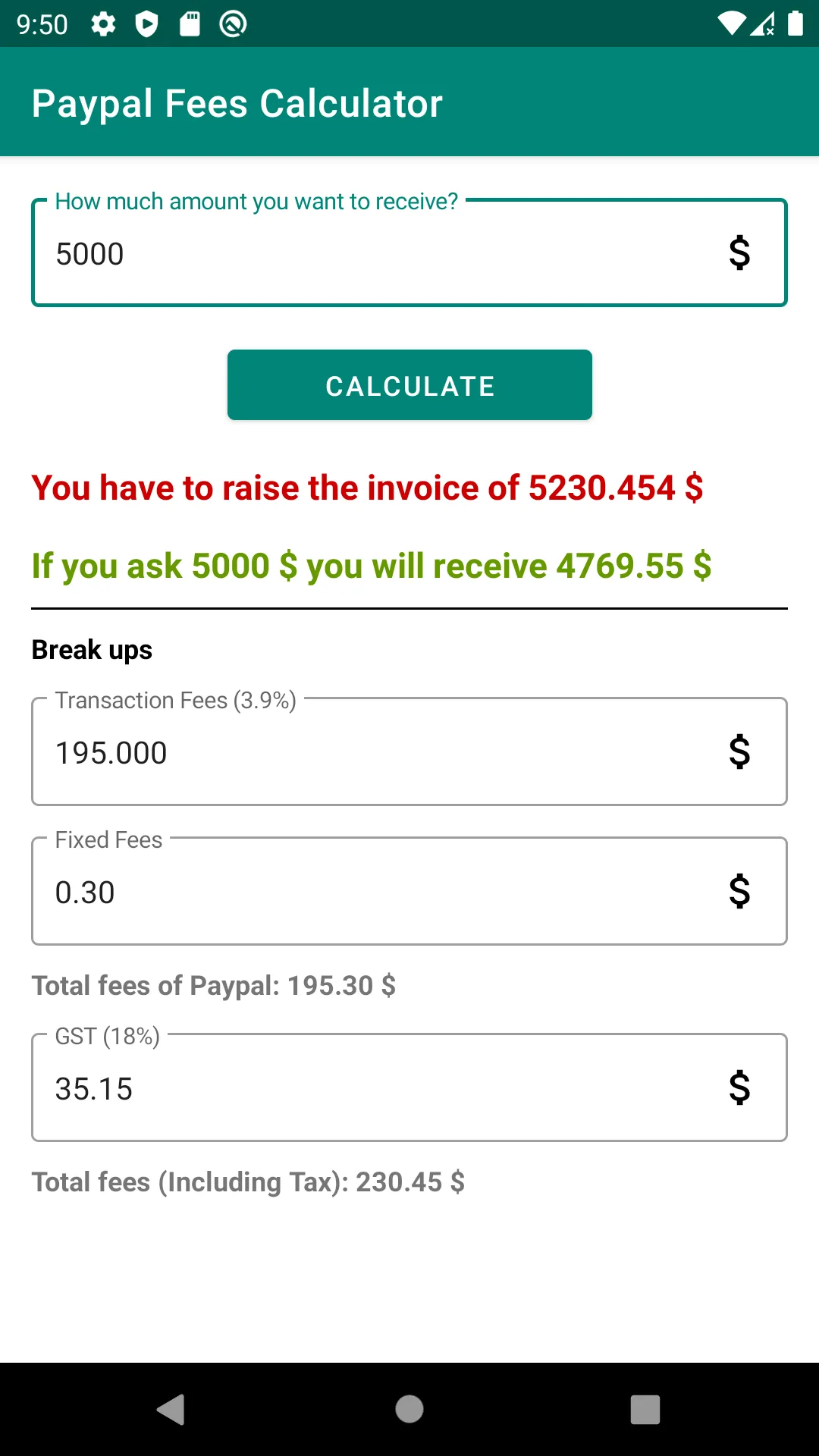 Calculator For PayPal Fees | Indus Appstore | Screenshot