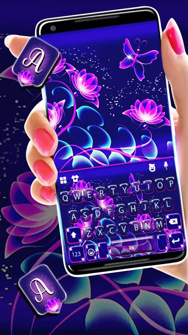 Purple Neon Flowers Keyboard T | Indus Appstore | Screenshot