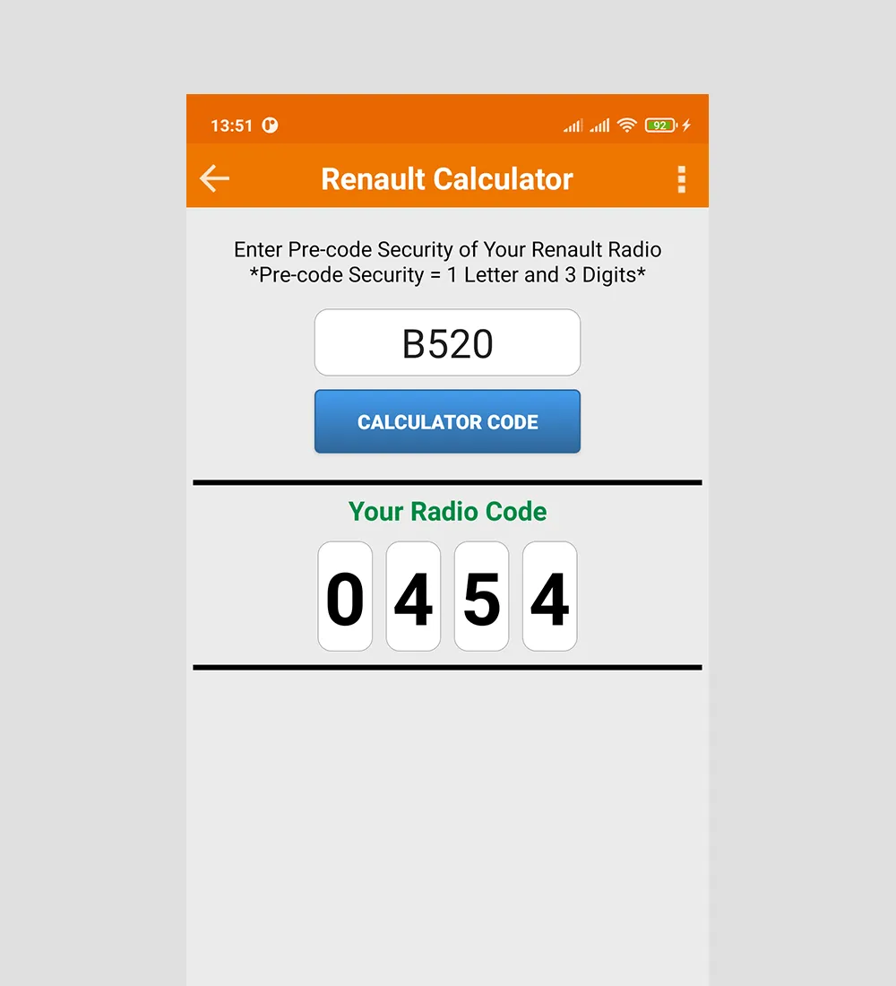 Radio Precode Calculator For R | Indus Appstore | Screenshot