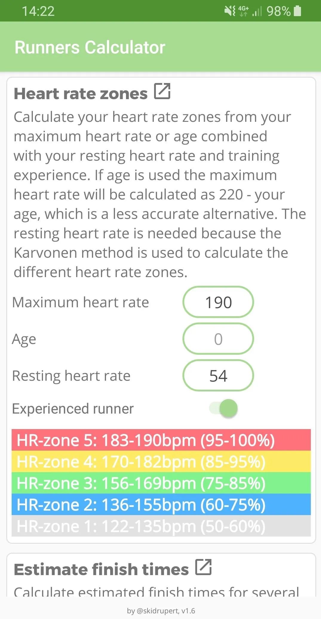 Runners Calculator | Indus Appstore | Screenshot