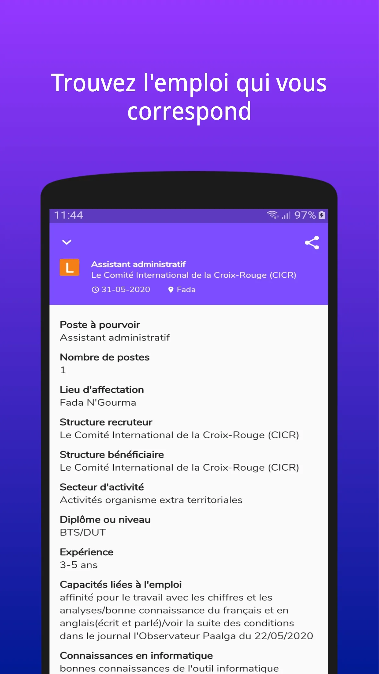 Jobfaso - Offres d'emploi - Ré | Indus Appstore | Screenshot