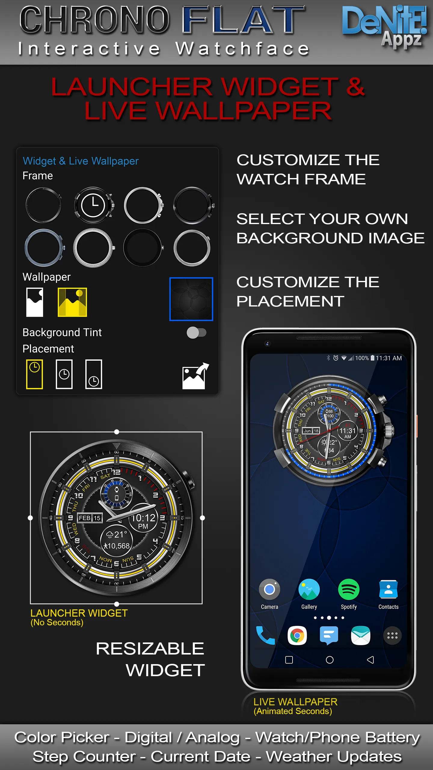 Chrono Flat HD Watch Face | Indus Appstore | Screenshot