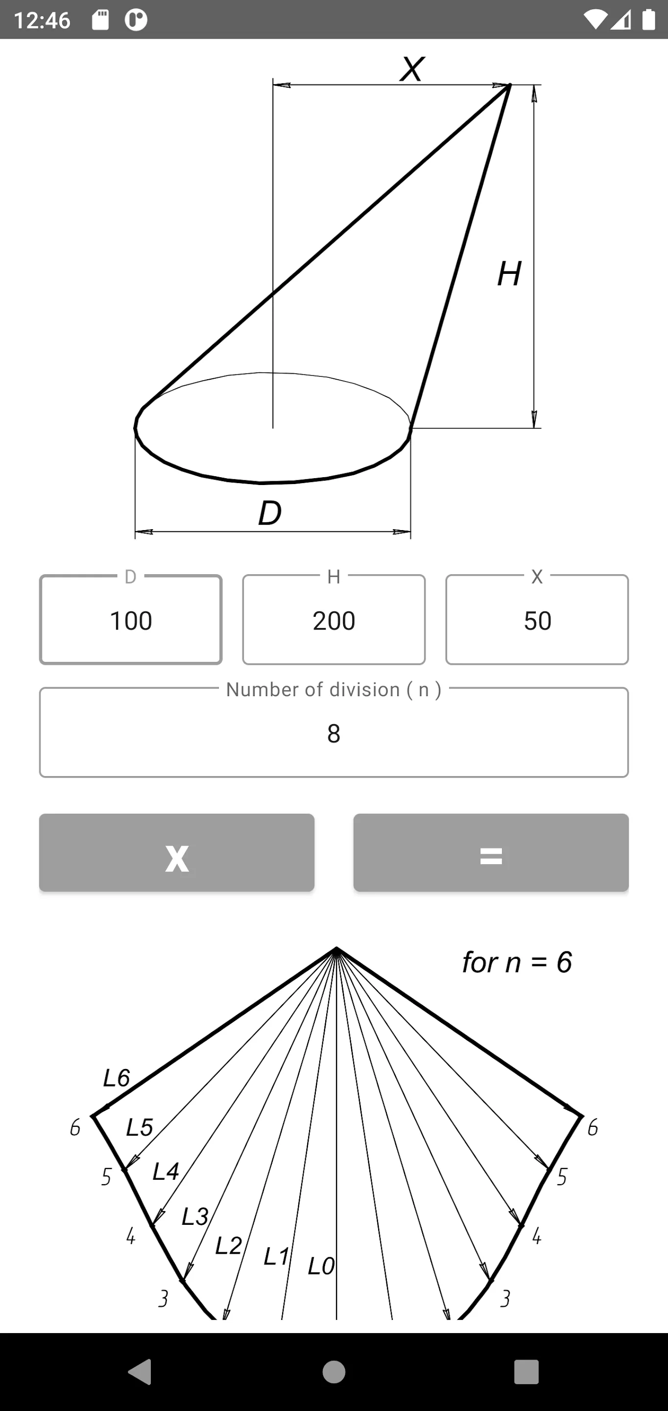 Flat pattern cone calculator | Indus Appstore | Screenshot