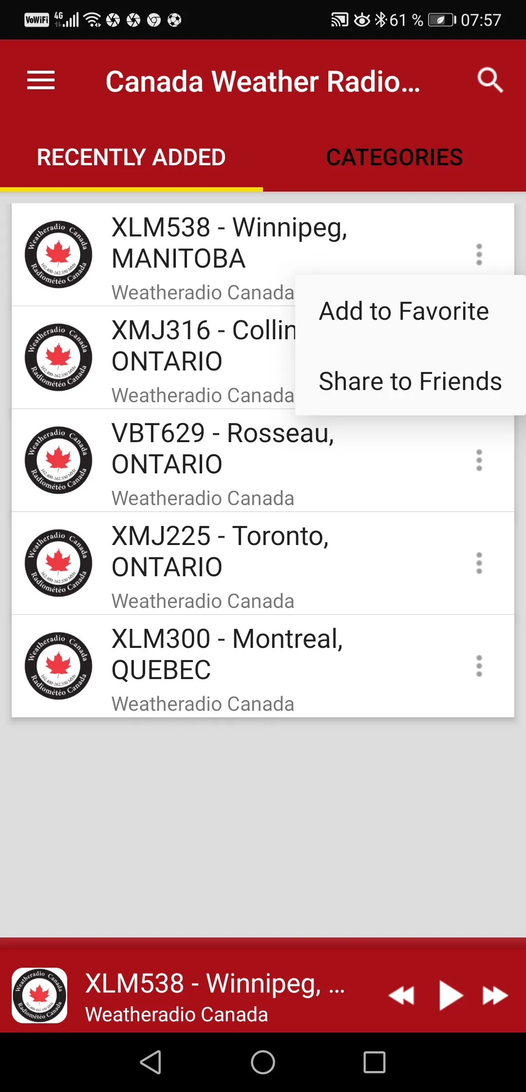 Weatheradio Canada Broadcasts | Indus Appstore | Screenshot