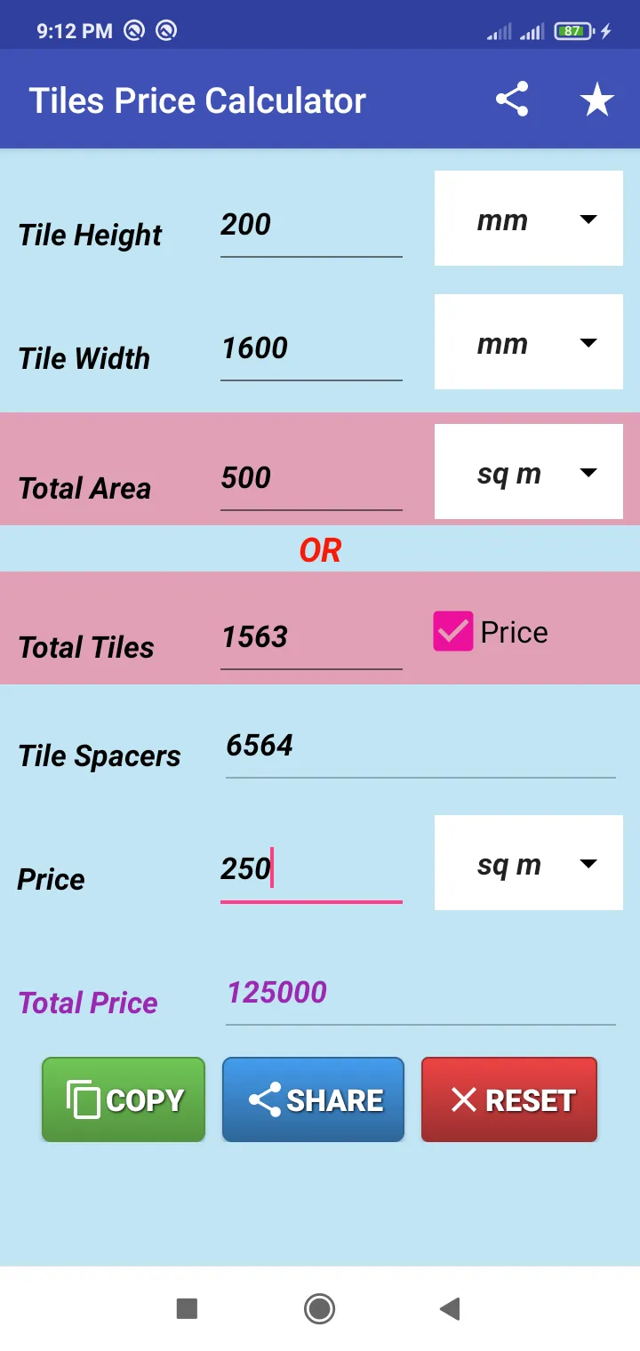 Tiles Price Calculator | Indus Appstore | Screenshot