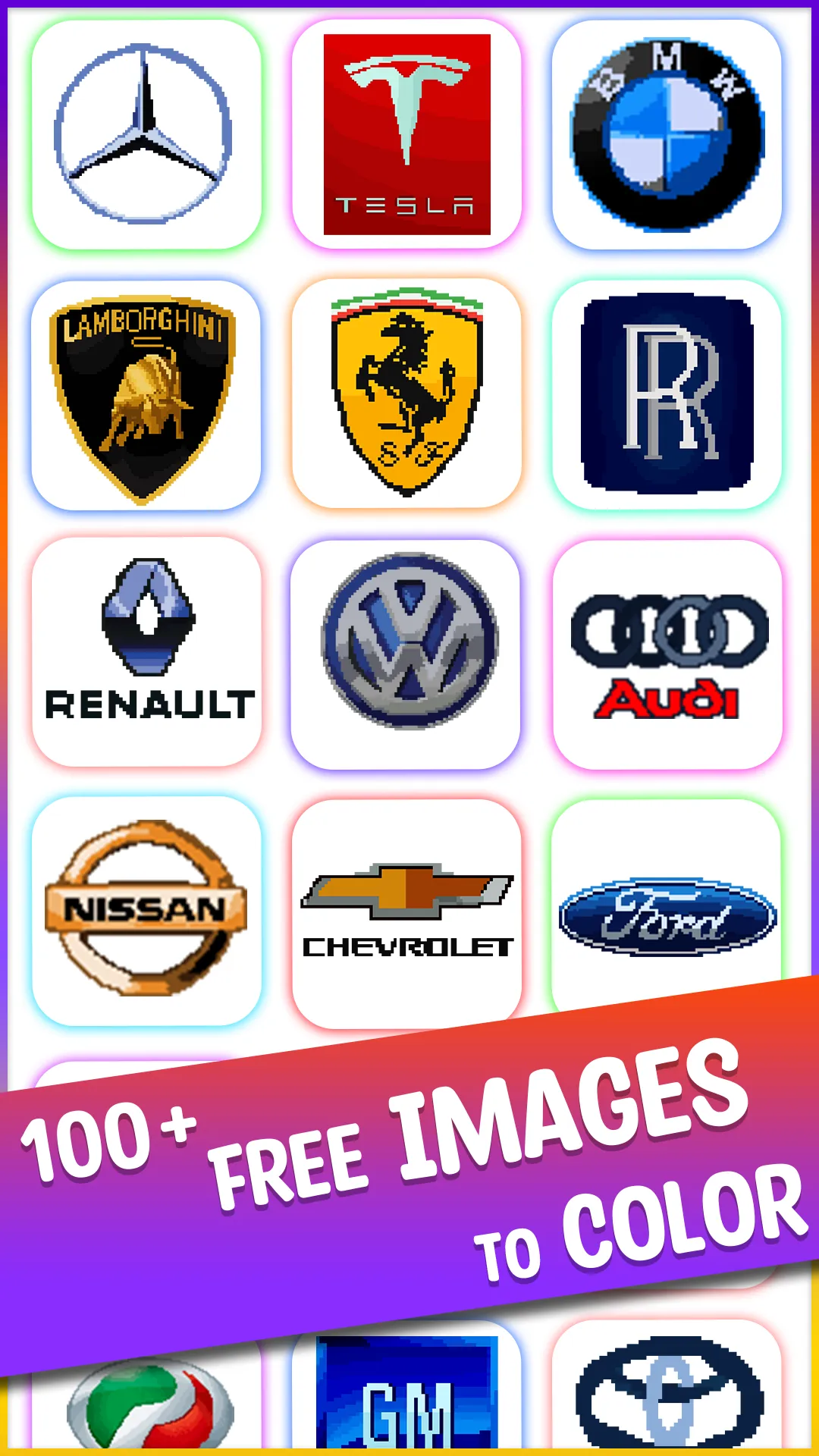 Cars Logo Pixel Art Coloring | Indus Appstore | Screenshot