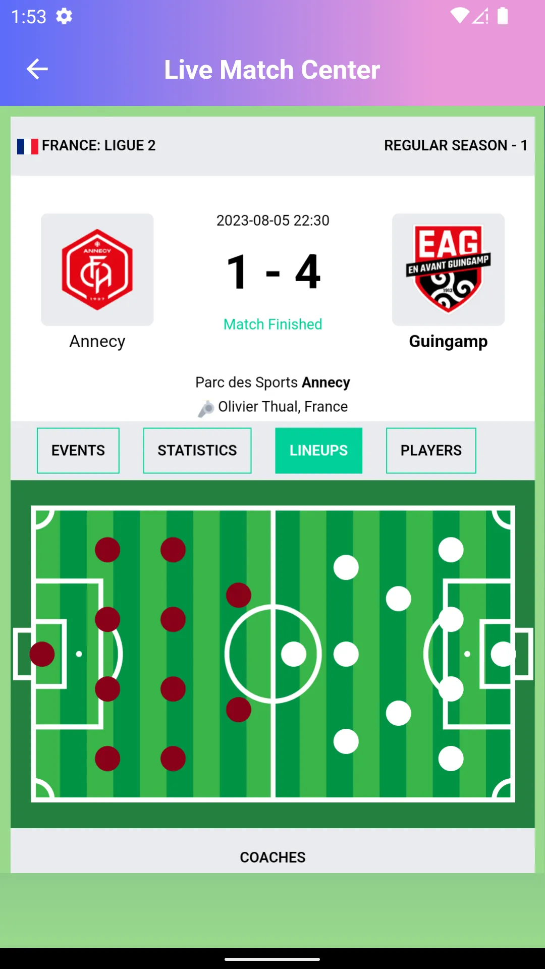 France Ligue 2 Live Score | Indus Appstore | Screenshot