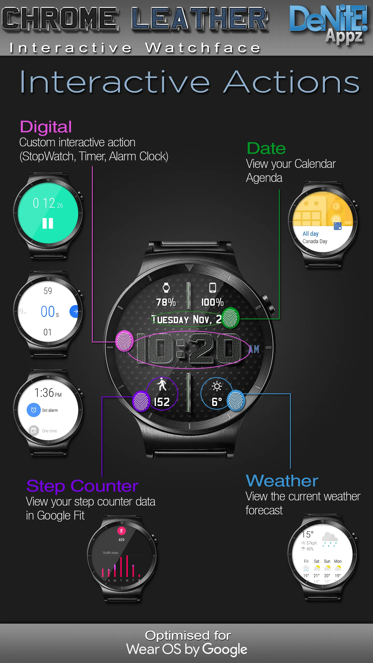 Chrome Leather HD Watch Face | Indus Appstore | Screenshot