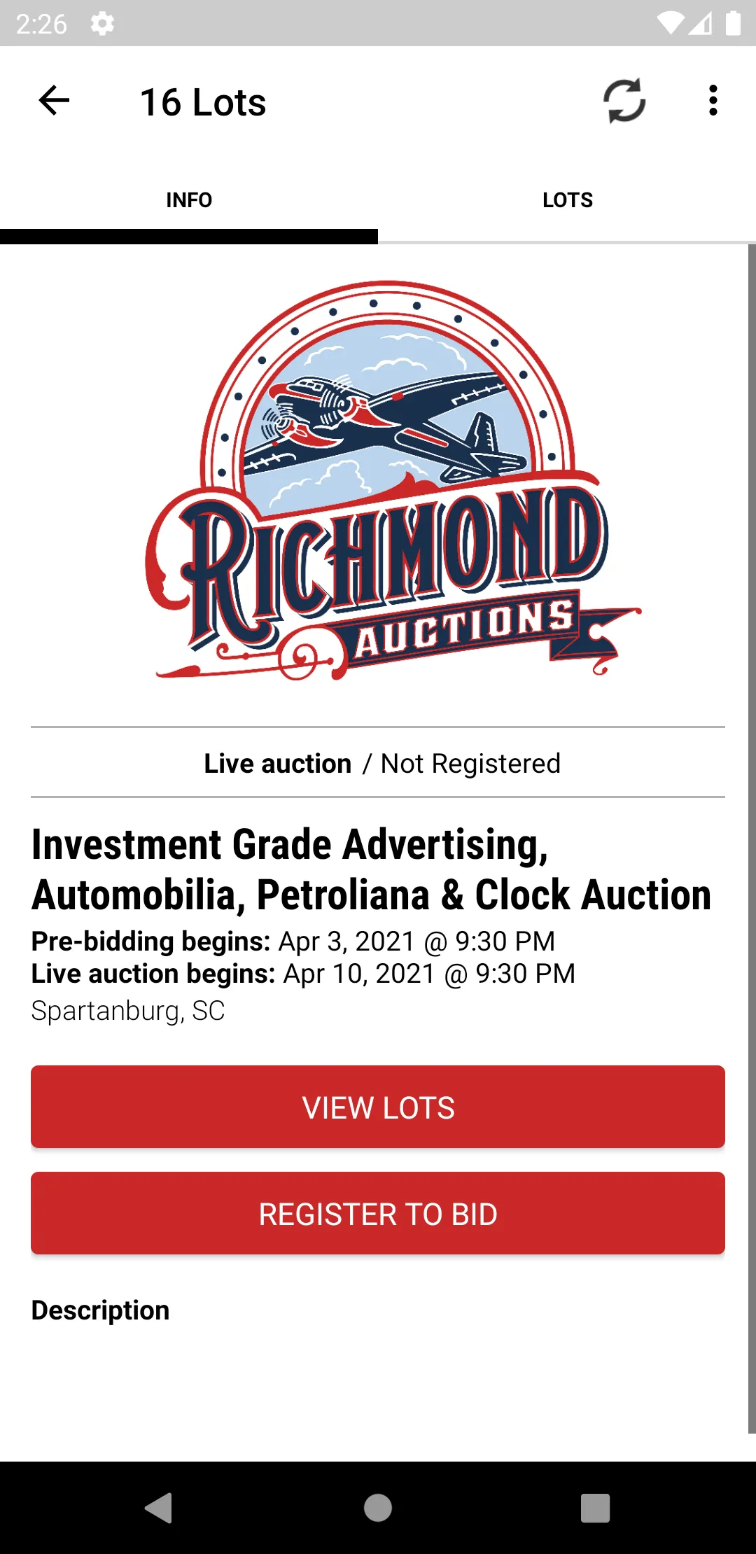 Richmond Auctions | Indus Appstore | Screenshot