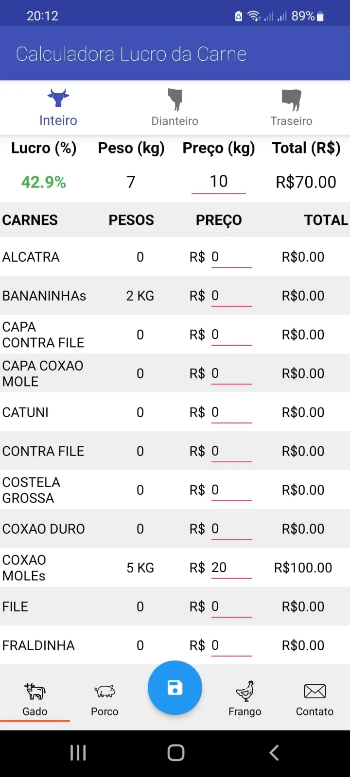 Calculadora Lucro da Carne | Indus Appstore | Screenshot