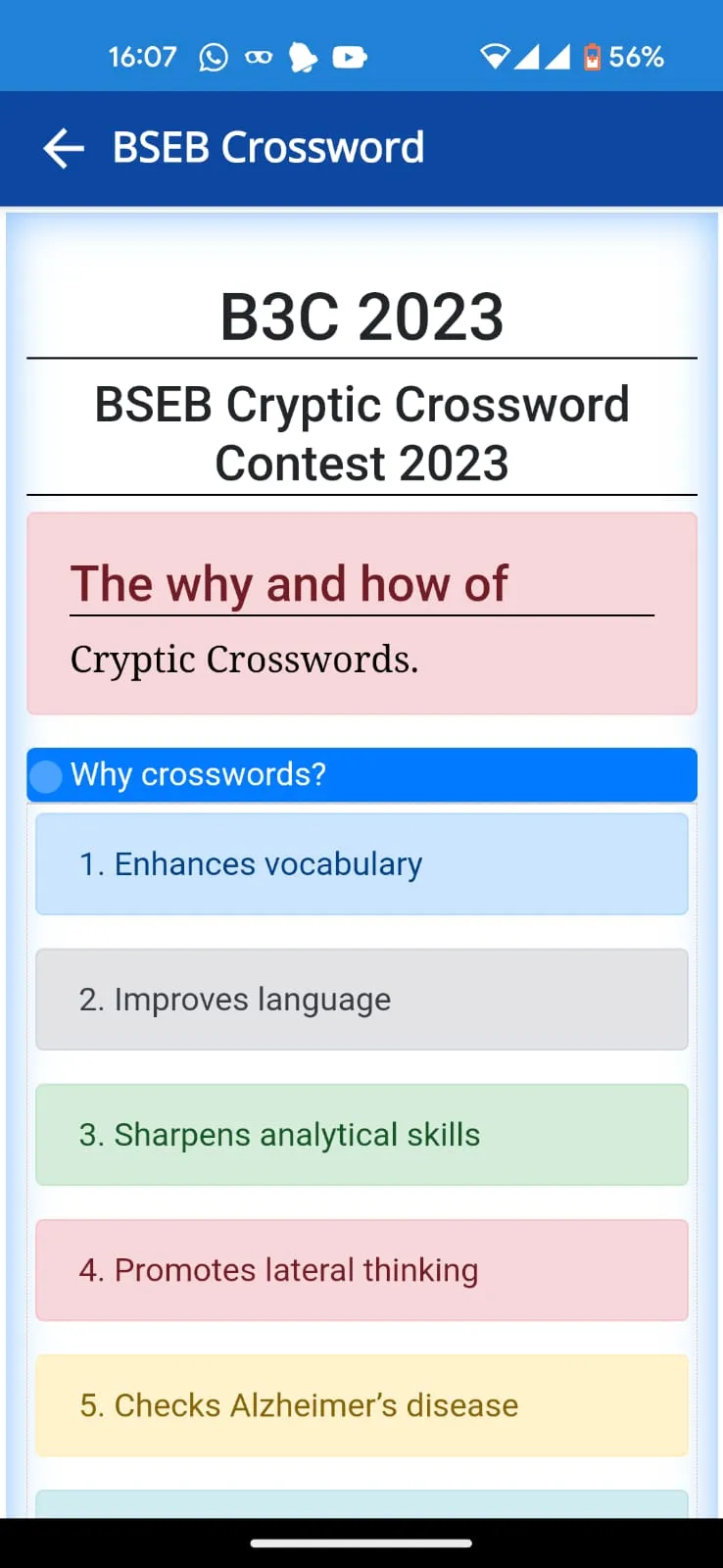 BSEB Crossword 2023 | Indus Appstore | Screenshot