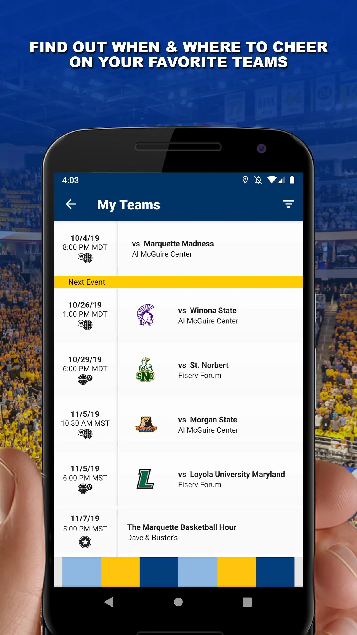 Marquette Gameday | Indus Appstore | Screenshot