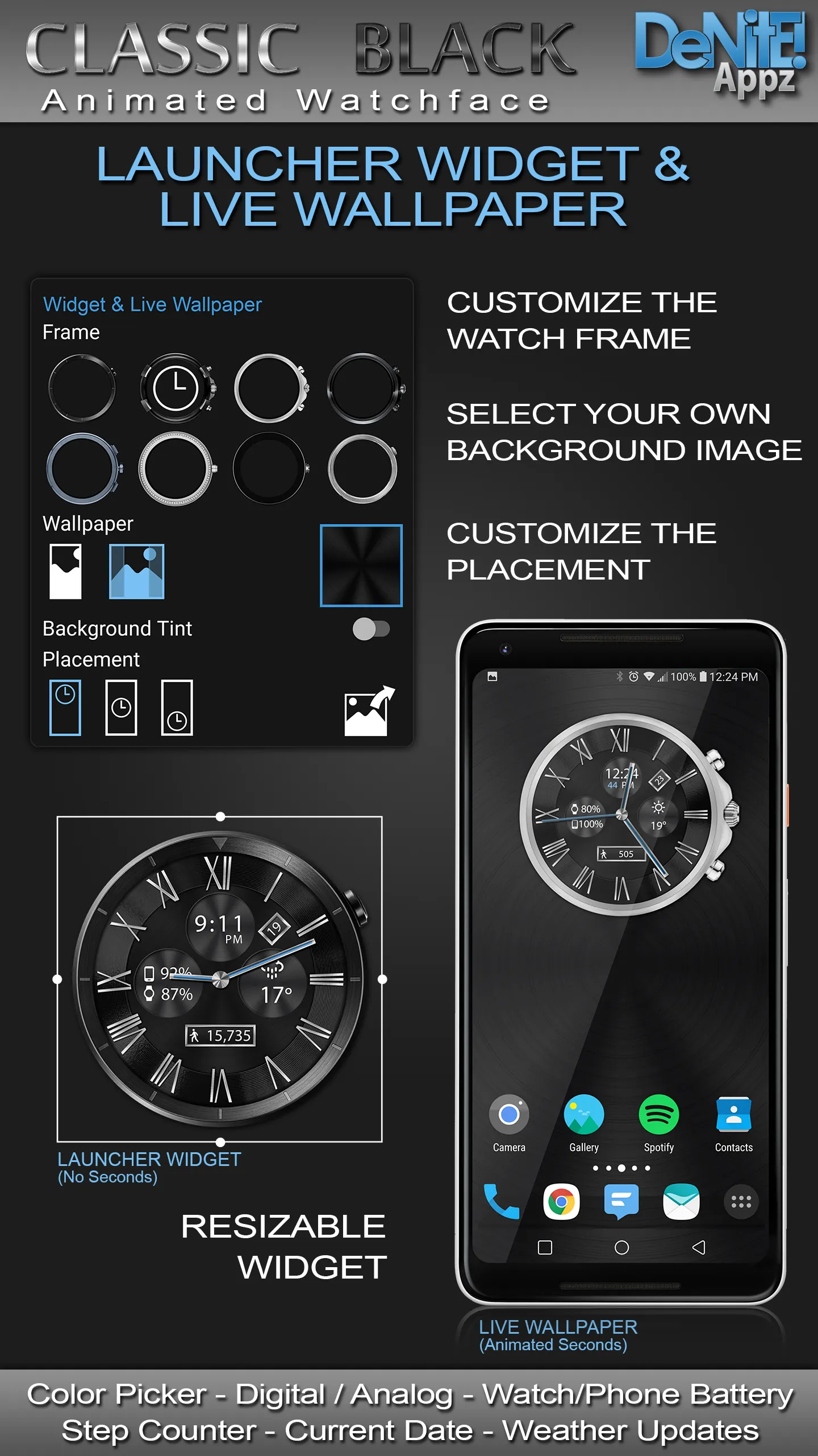 Classic Black HD Watch Face | Indus Appstore | Screenshot