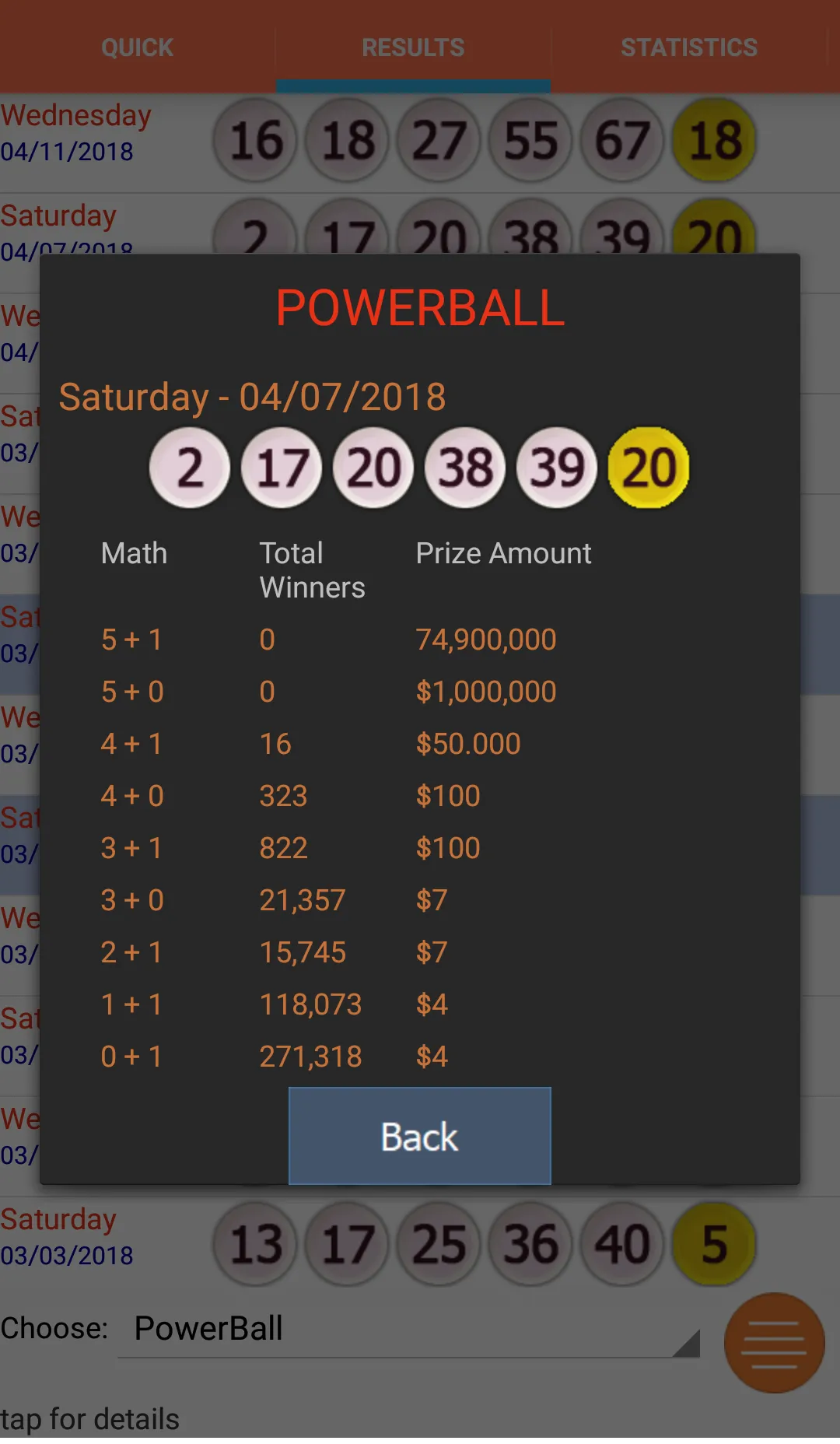 Results Powerball Euro Mega | Indus Appstore | Screenshot