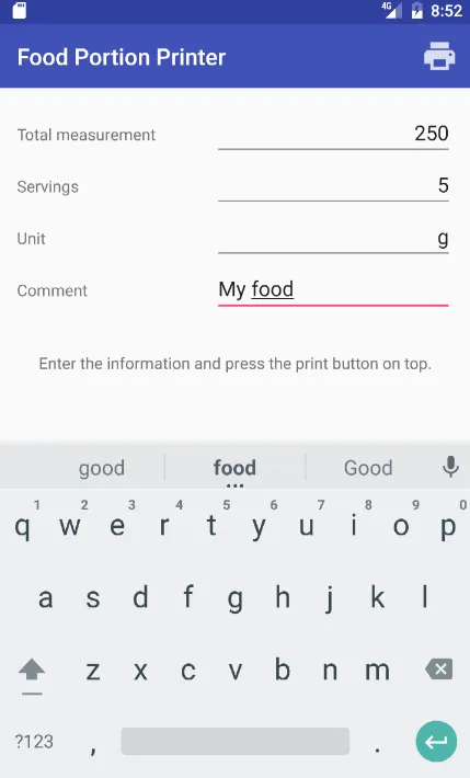 Food Portion Printer | Indus Appstore | Screenshot