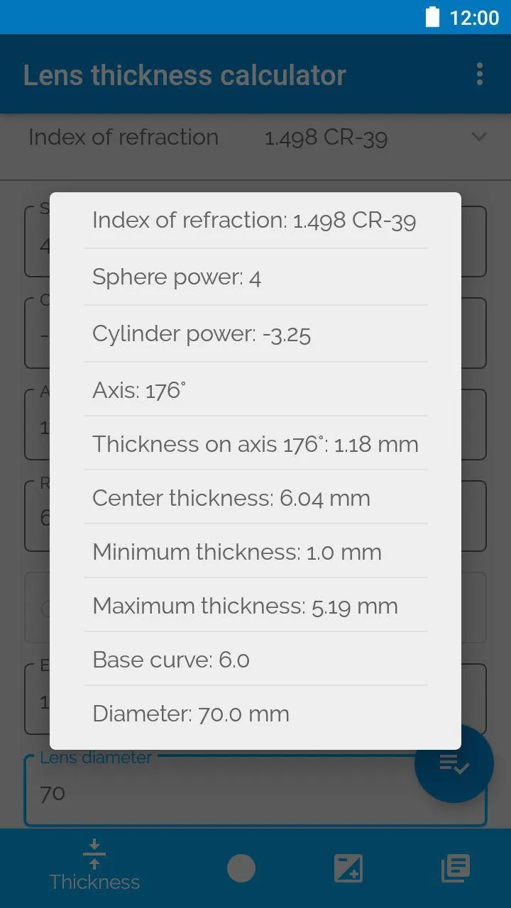 Lens thickness calculator | Indus Appstore | Screenshot