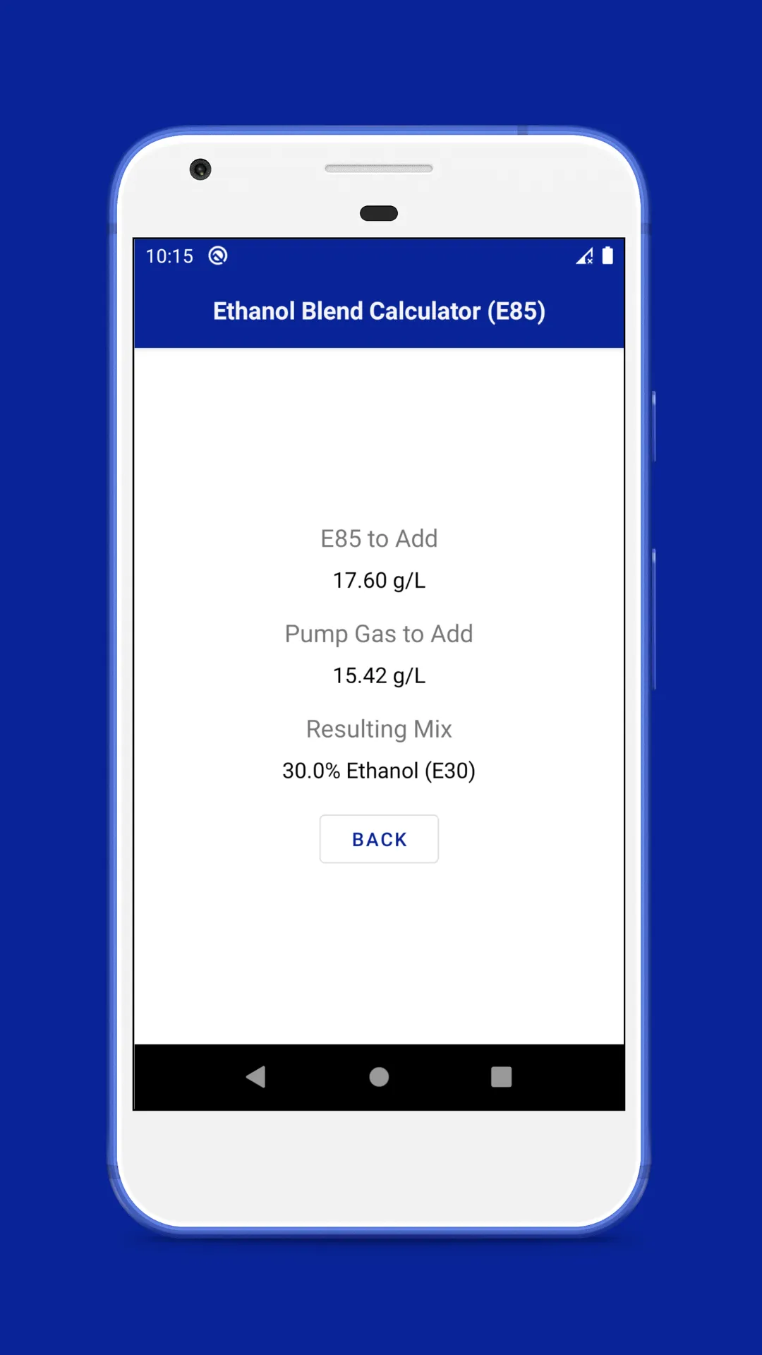 Ethanol Blend Calculator E85 | Indus Appstore | Screenshot