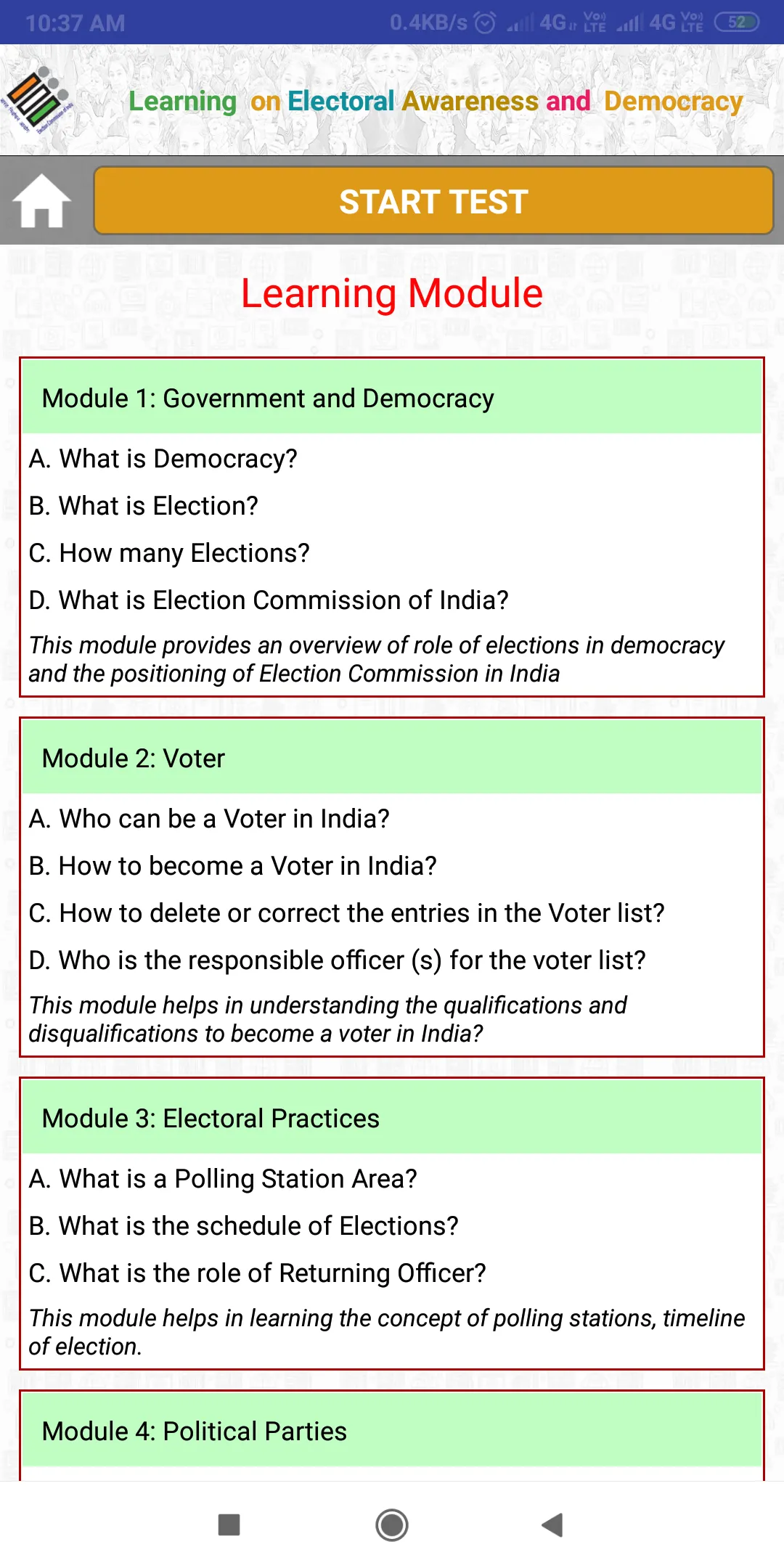 E-learning: Electoral Awarenes | Indus Appstore | Screenshot