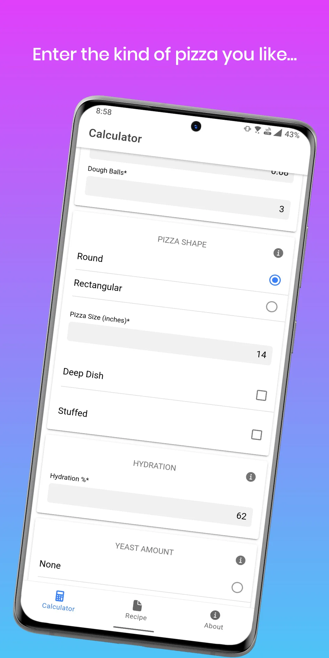 Pizza Dough Calculator Basic | Indus Appstore | Screenshot