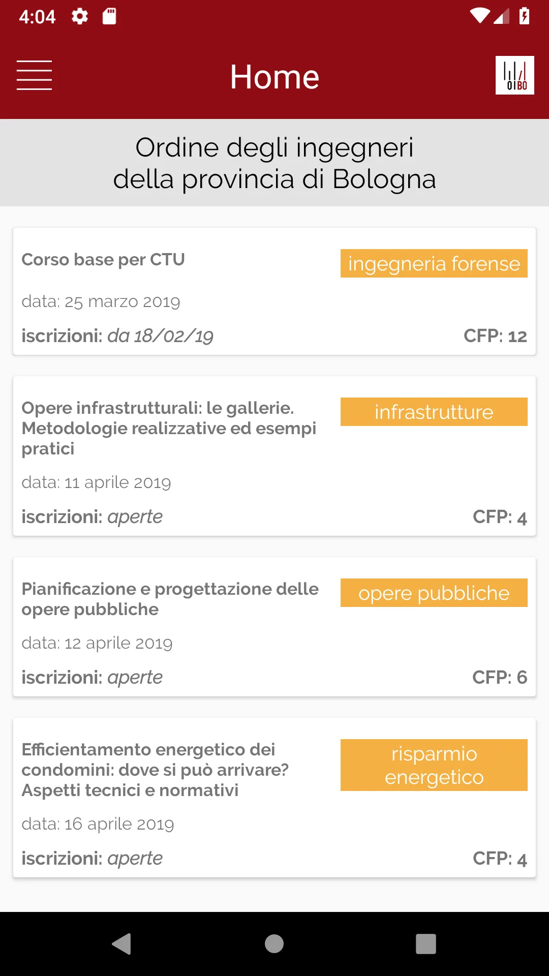 Ordine Ingegneri Bologna | Indus Appstore | Screenshot