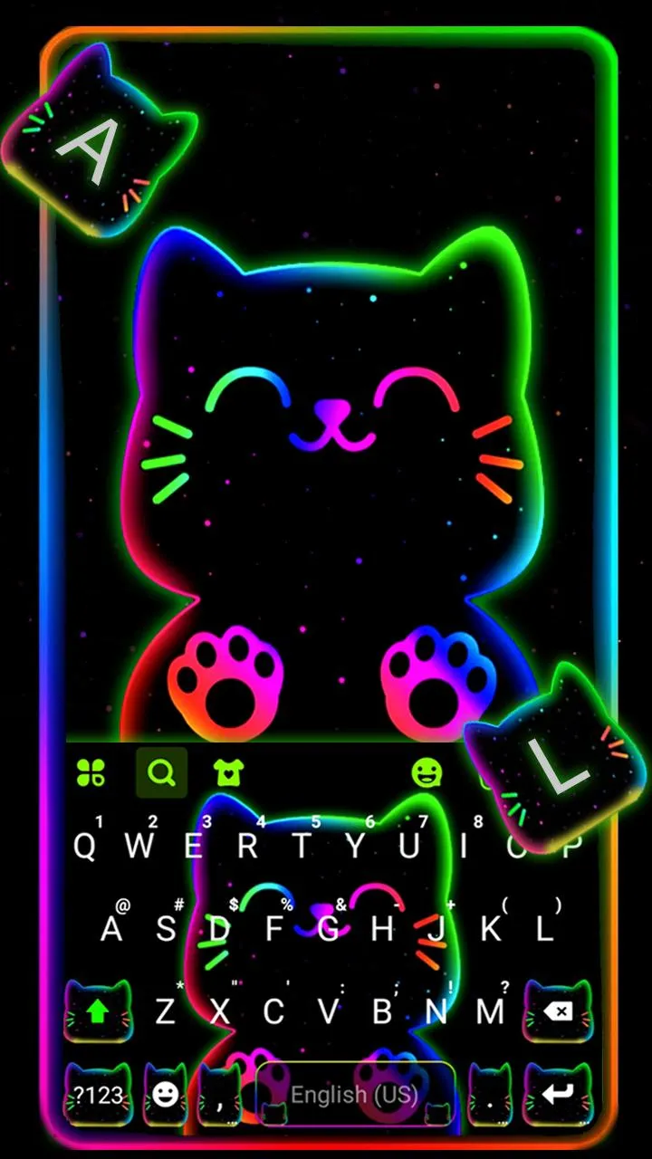 Neon Rainbow Cat Keyboard Them | Indus Appstore | Screenshot