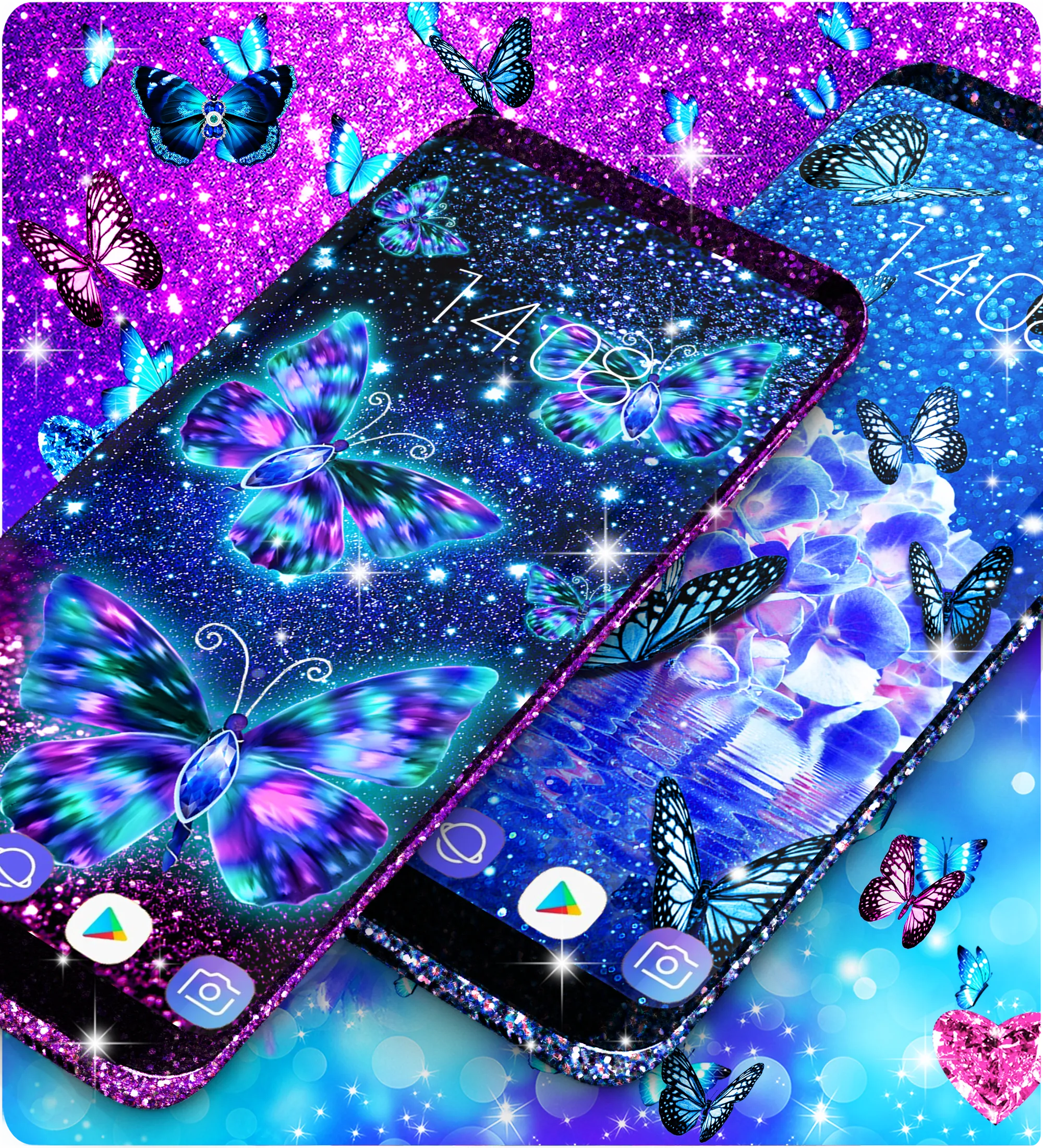 Blue glitz butterfly wallpaper | Indus Appstore | Screenshot